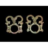 Pair Of Luristan Bronze Horse Hooks 1st Millennium BC