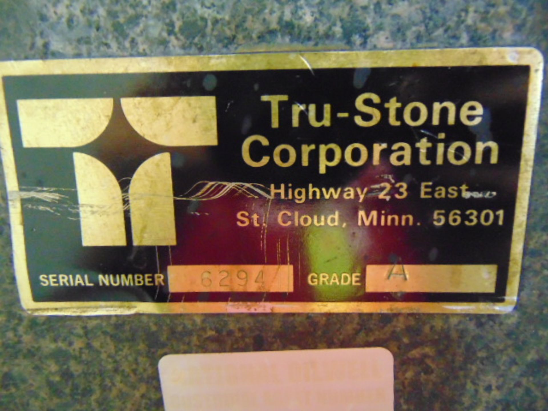 GRANITE SURFACE PLATE, TRU-STONE CORP., 96" X 48" X 12", Grade A, S/N 6294 - Image 3 of 3