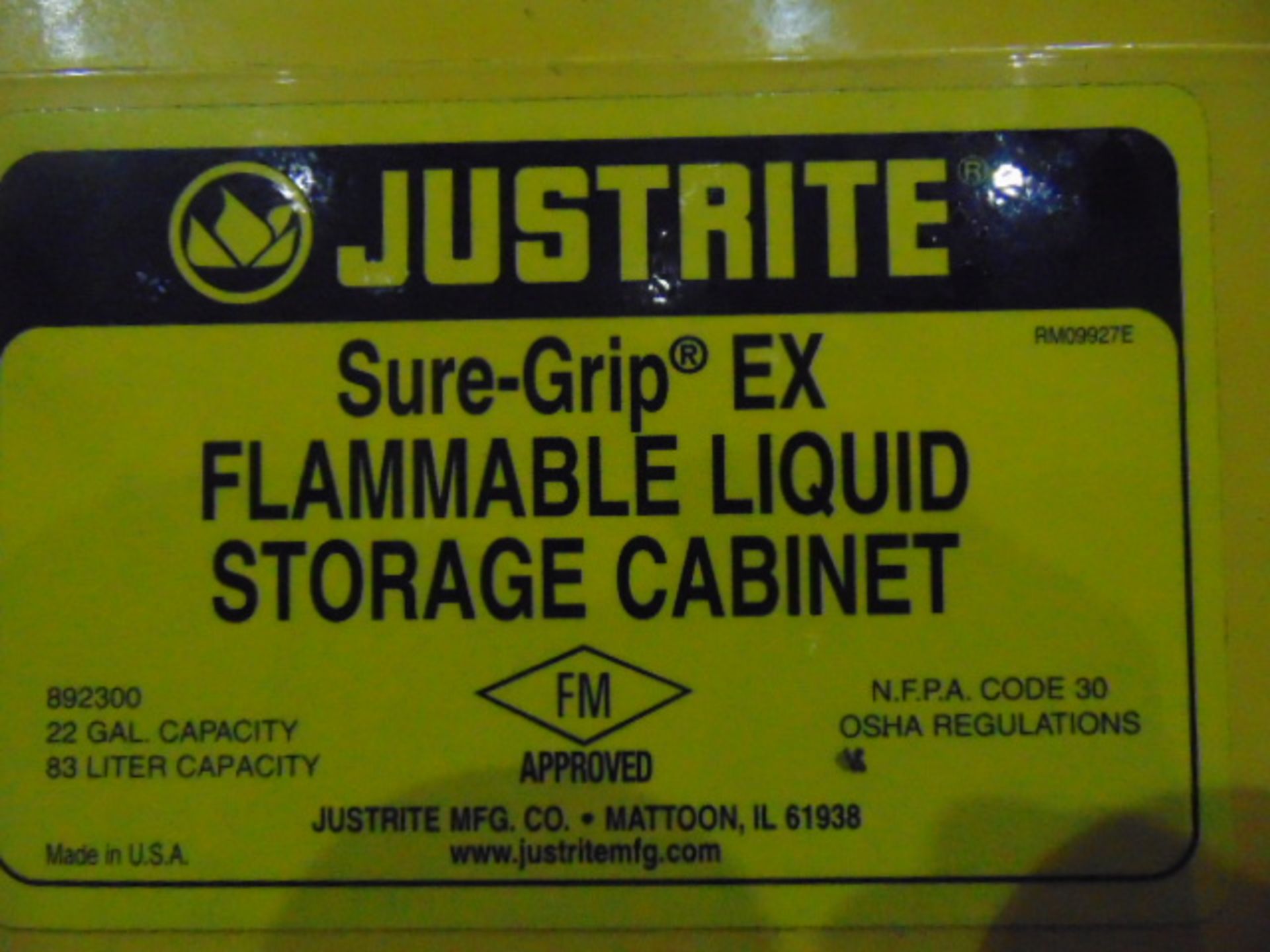 FLAMMABLE STORAGE CABINET, JUSTRITE, 22 gal. cap. - Image 2 of 3