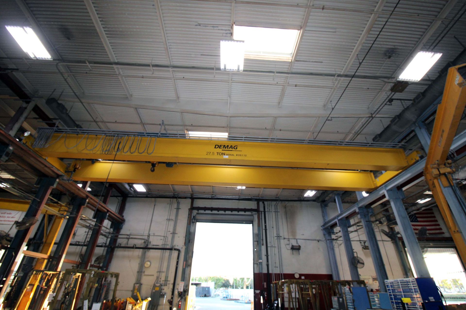 OVERHEAD BRIDGE CRANE, DEMAG 27-1/2 T. CAP. MAIN HOIST & TROLLEY UNIT WITH 5 T. AUX. HOIST & TROLLEY