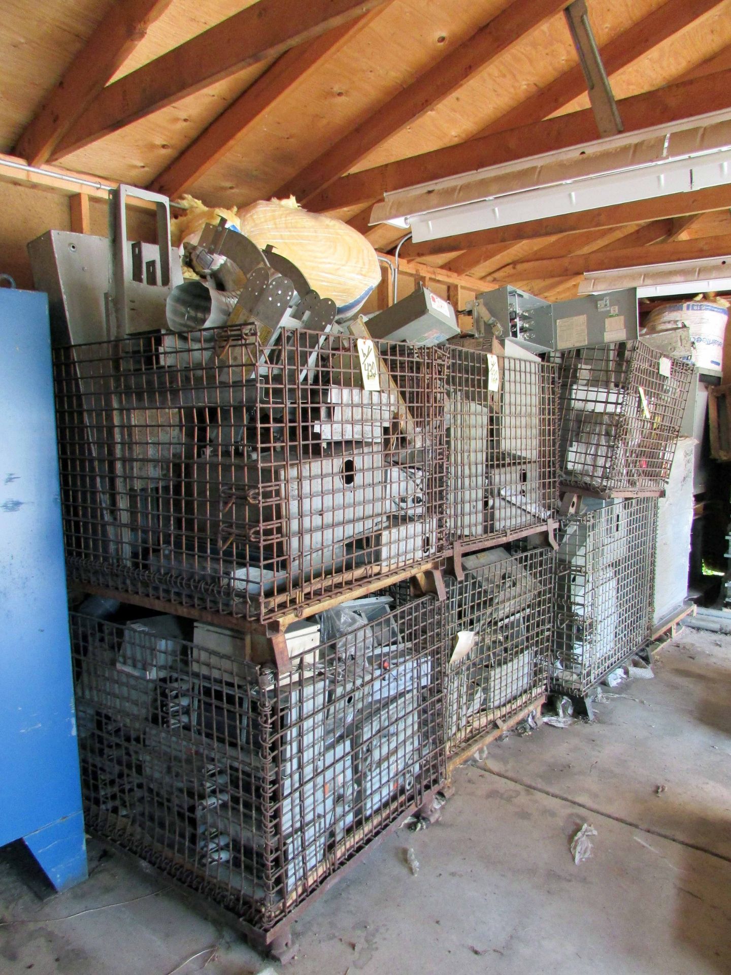 LOT CONSISTING OF: (6) wire baskets, w/ busway disconnect switches, (4) pallets, w/transformers,