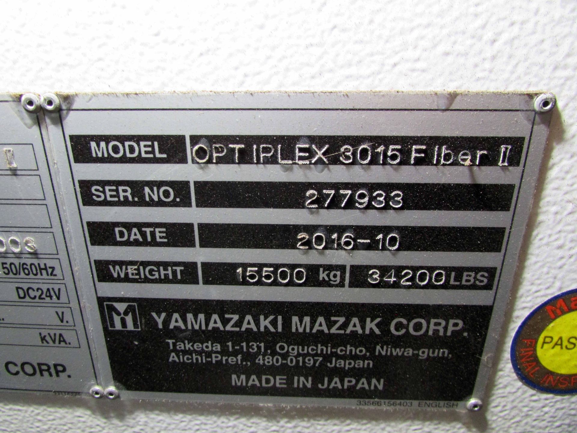 CNC LASER, MAZAK MDL. OPTIFLEX 3015 FIBER II, new 11/2016, Mazatrol Preview 3 CNC control, 60” x - Image 24 of 25