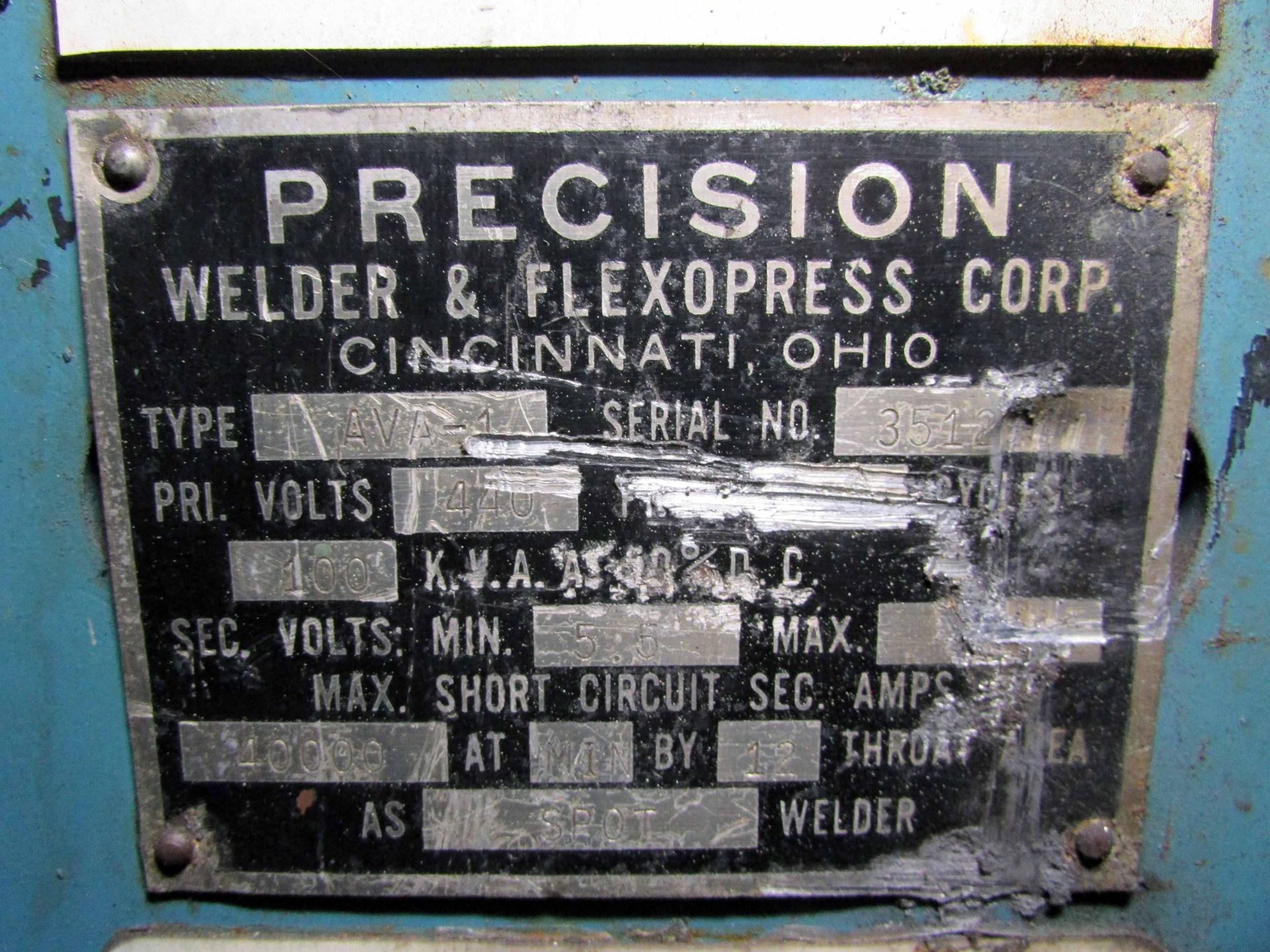PROJECTION SPOT WELDER, PRECISION MDL. ABA-1, 100 KVA, 18” arms, WTC Weldtronic weld controller, S/N - Image 6 of 6