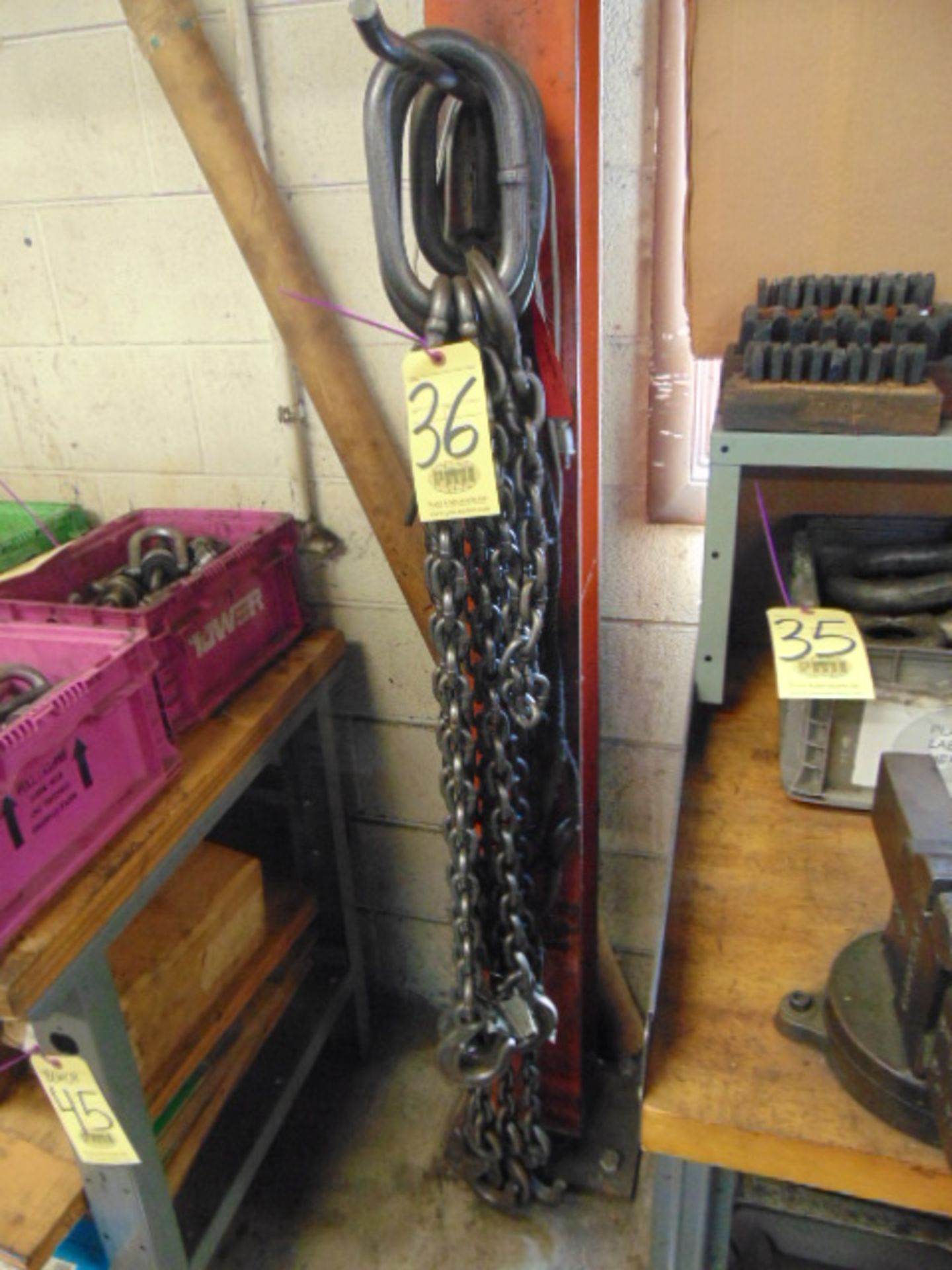 LOT CONSISTING OF: (3) lifting chains & (1) cable sling, assorted (on hook)