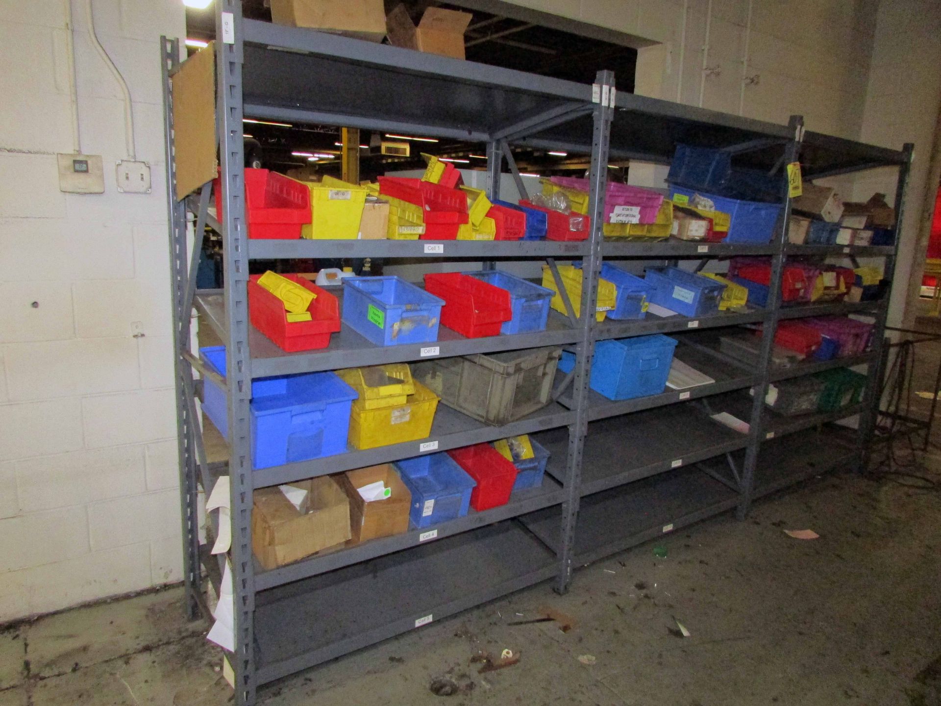 LOT OF ADJUSTABLE RACKING SECTIONS (3), w/ bins & contents, assorted