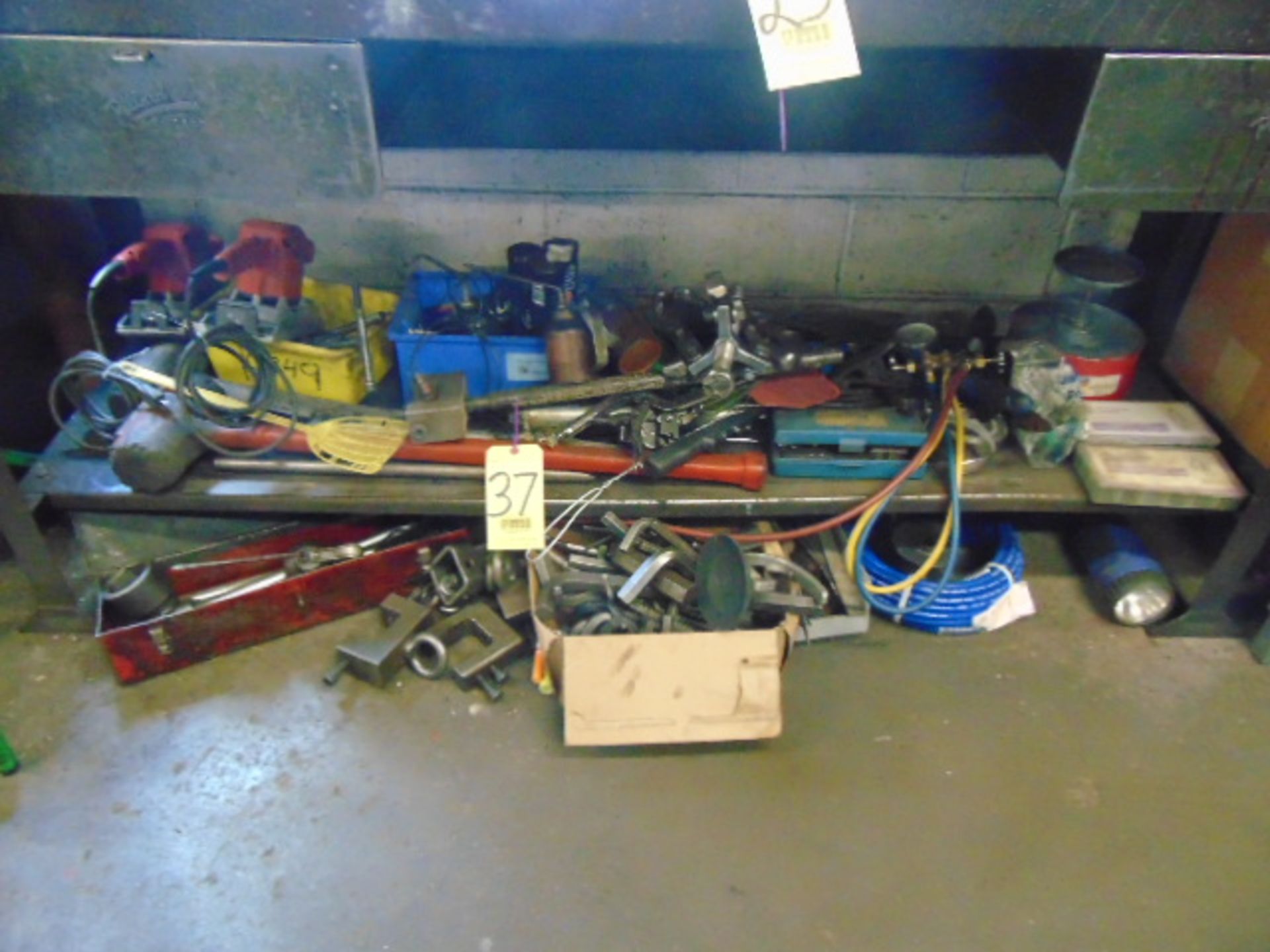 LOT OF HAND TOOLS & MISC., assorted (under one bench)