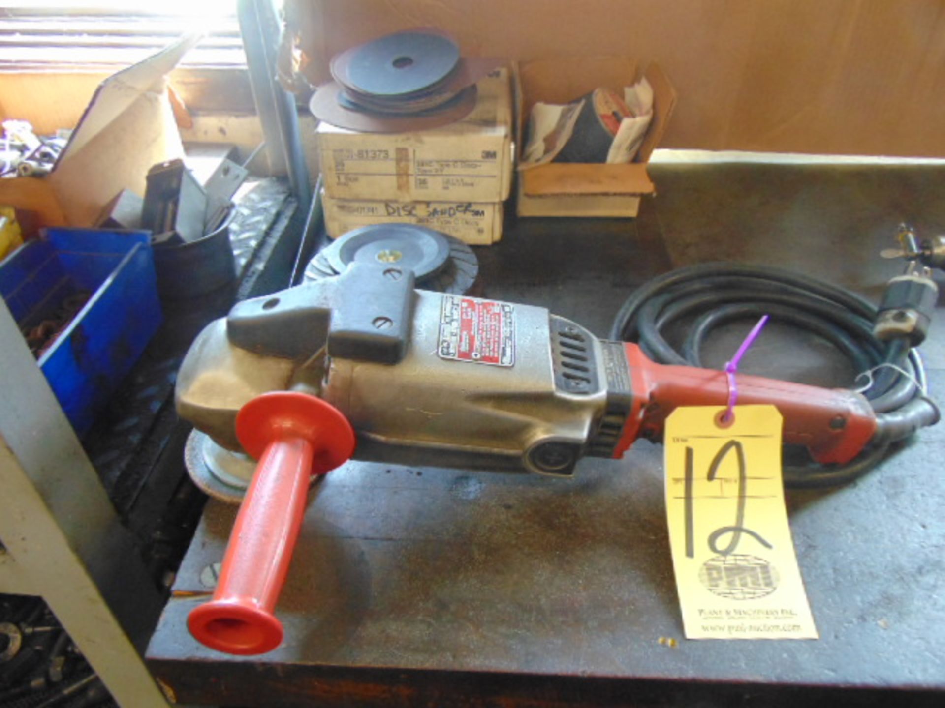 H.D. RIGHT ANGLE DISC SANDER, MILWAUKEE, 8", w/ assorted sanding discs