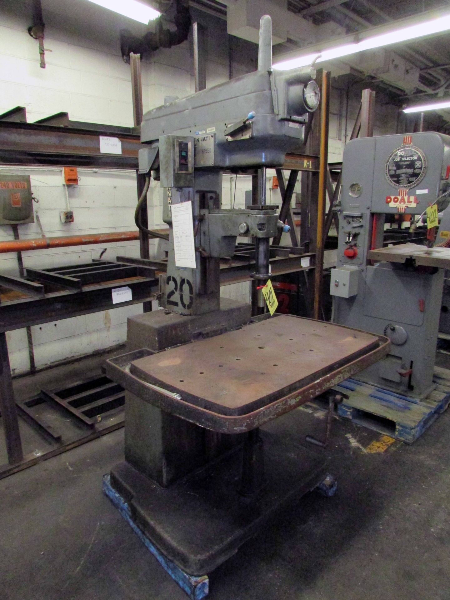 PRODUCTION DRILL PRESS, CINCINNATI MDL. 24, 24" throat, 42" x 24" adj. ht. oil groove tbl, 60-3000