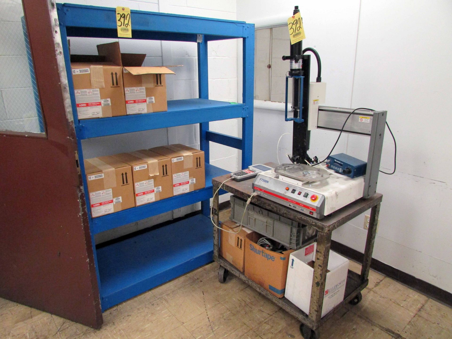 ROBOTIC ADHESIVE APPLICATION MACHINE, FISNAR MDL. F7300N, w/ (5) cases of Lord 406/19GB acrylic