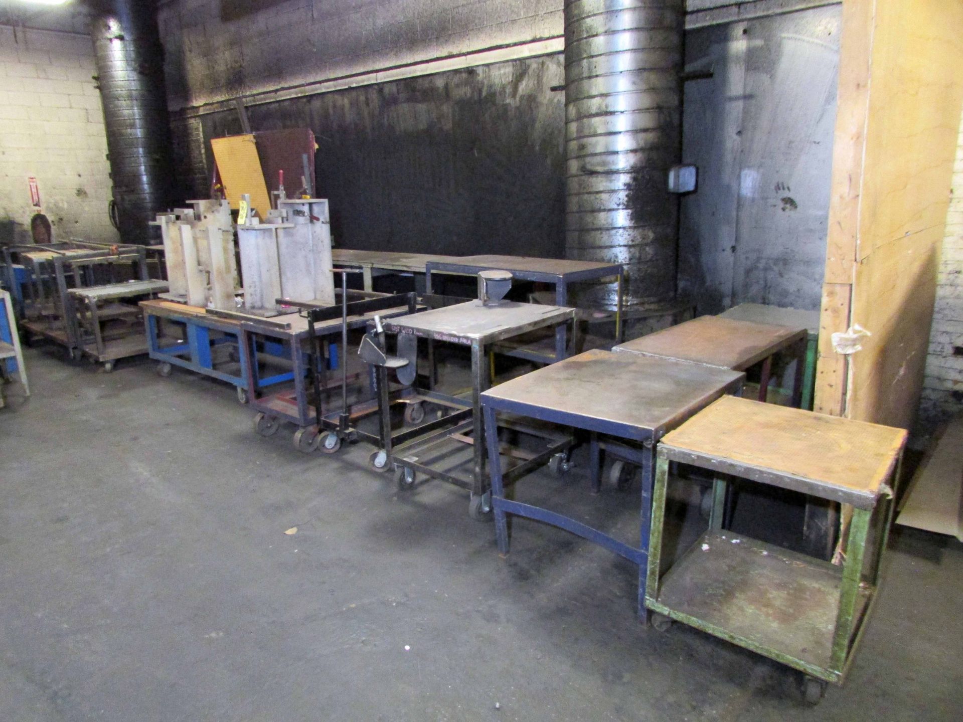LOT CONSISTING OF: steel shop carts & workbenches, large assortment