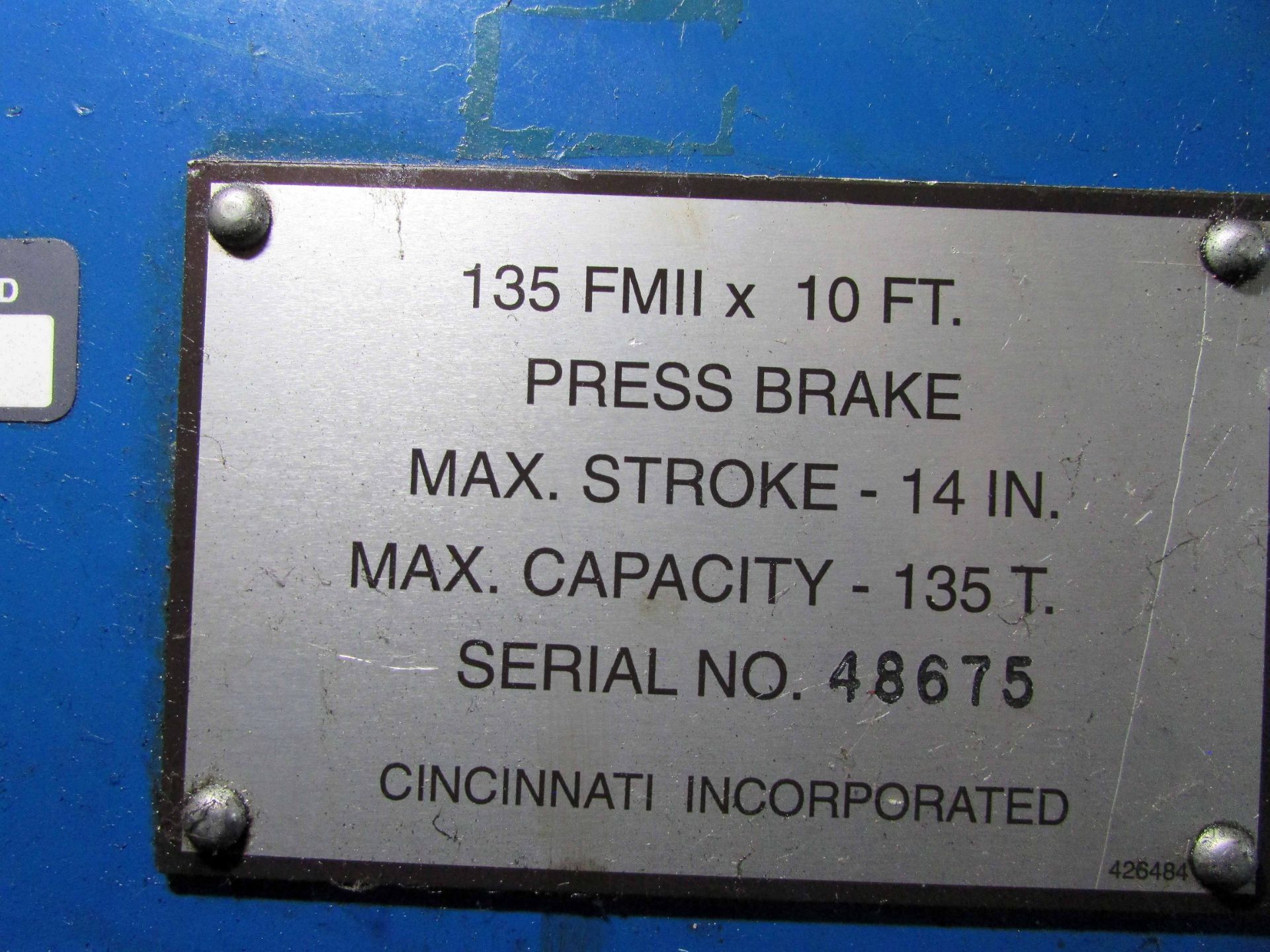 CNC PRESSBRAKE, CINCINNATI 135 T. x 10’ CAP. MDL. 135FM-II, (1995), 10’-6” btwn. housings, 12’ - Image 14 of 14