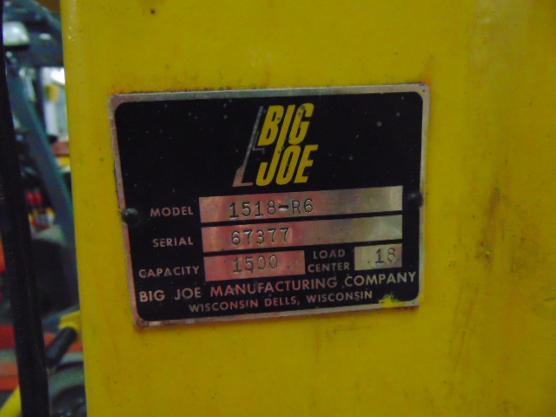 ELECTRIC LIFT, BIG JOE 1,500 LB. CAP. MDL. 1518-R6, S/N 67377 - Image 3 of 3