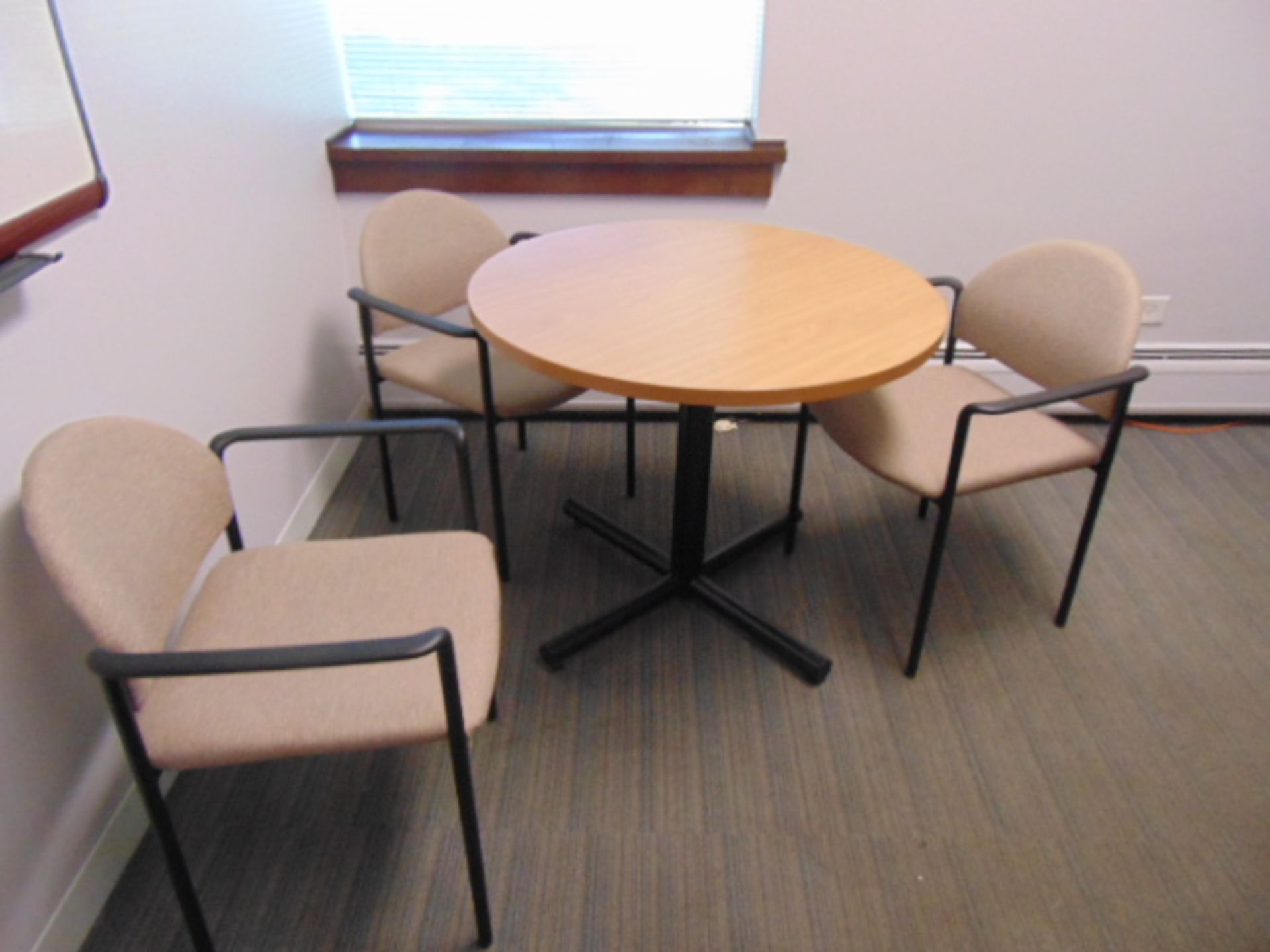 LOT CONSISTING OF: L-shaped desk, table, printer, ornamental plant, white board & (6) chairs - Image 5 of 6