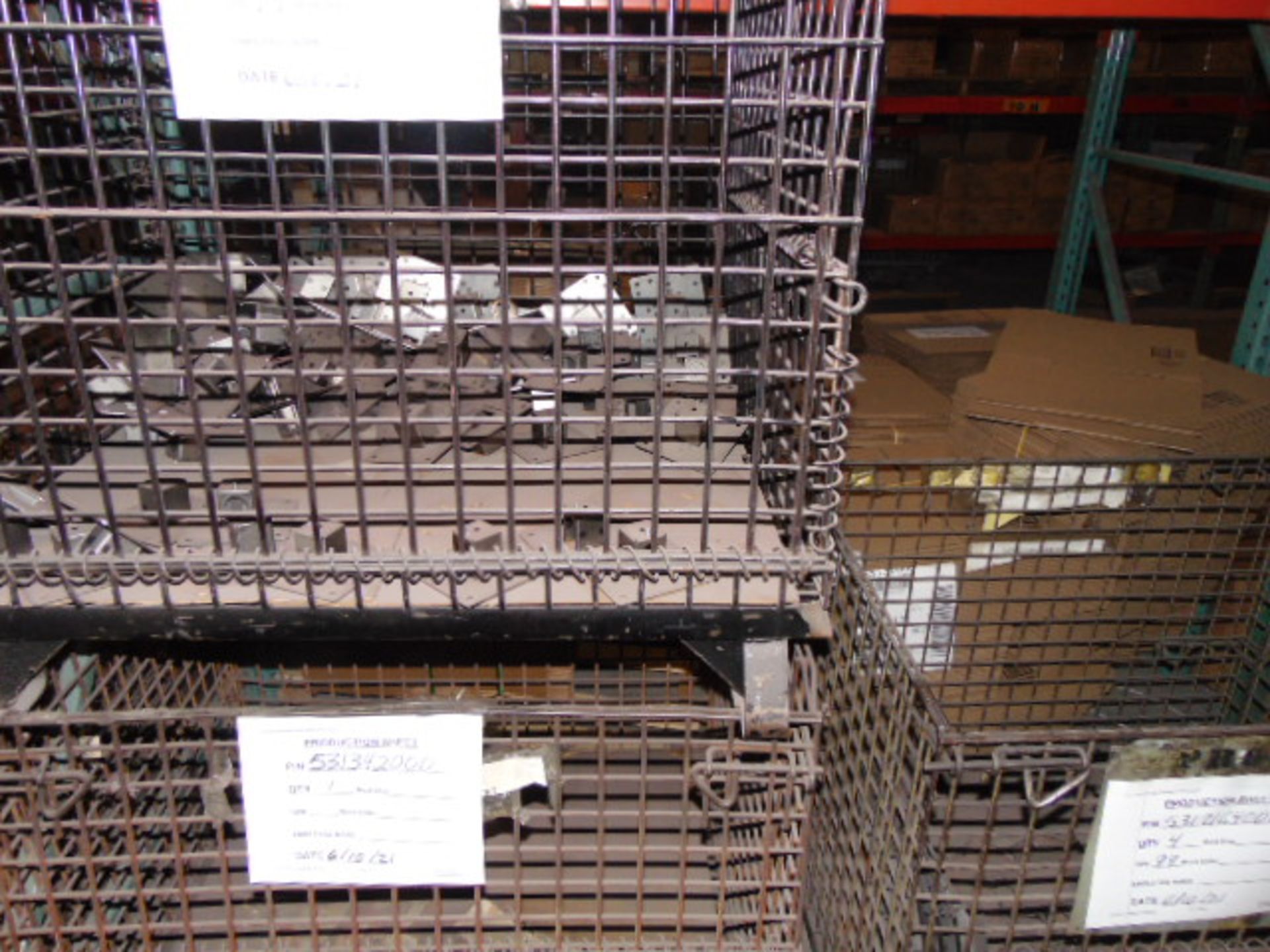LOT CONTENTS OF PALLET RACKING SECTIONS (24) : steel parts, cardboard boxes (no powder coat or - Image 10 of 26