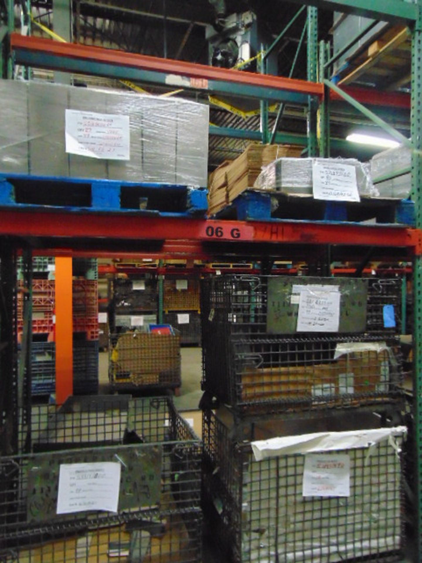 LOT CONTENTS OF PALLET RACKING SECTIONS (24) : assorted steel parts & cardboard (no racks) - Image 8 of 21