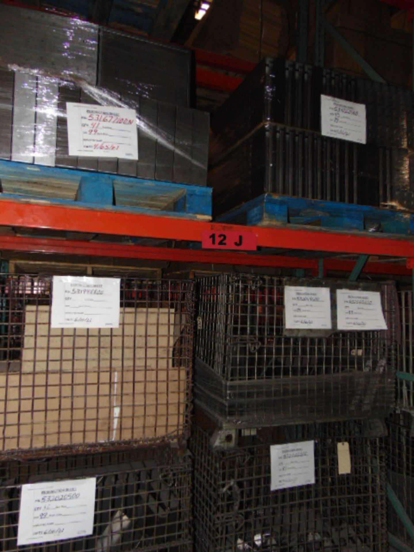 LOT CONTENTS OF PALLET RACKING SECTIONS (24) : steel parts, cardboard boxes (no powder coat or - Image 13 of 26