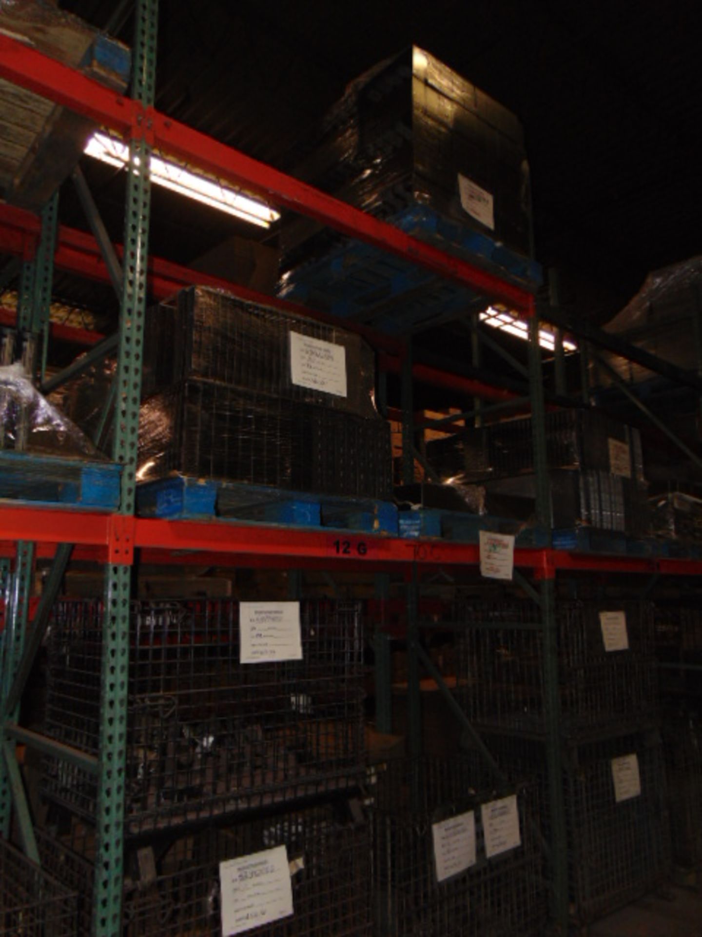 LOT CONTENTS OF PALLET RACKING SECTIONS (24) : steel parts, cardboard boxes (no powder coat or - Image 9 of 26
