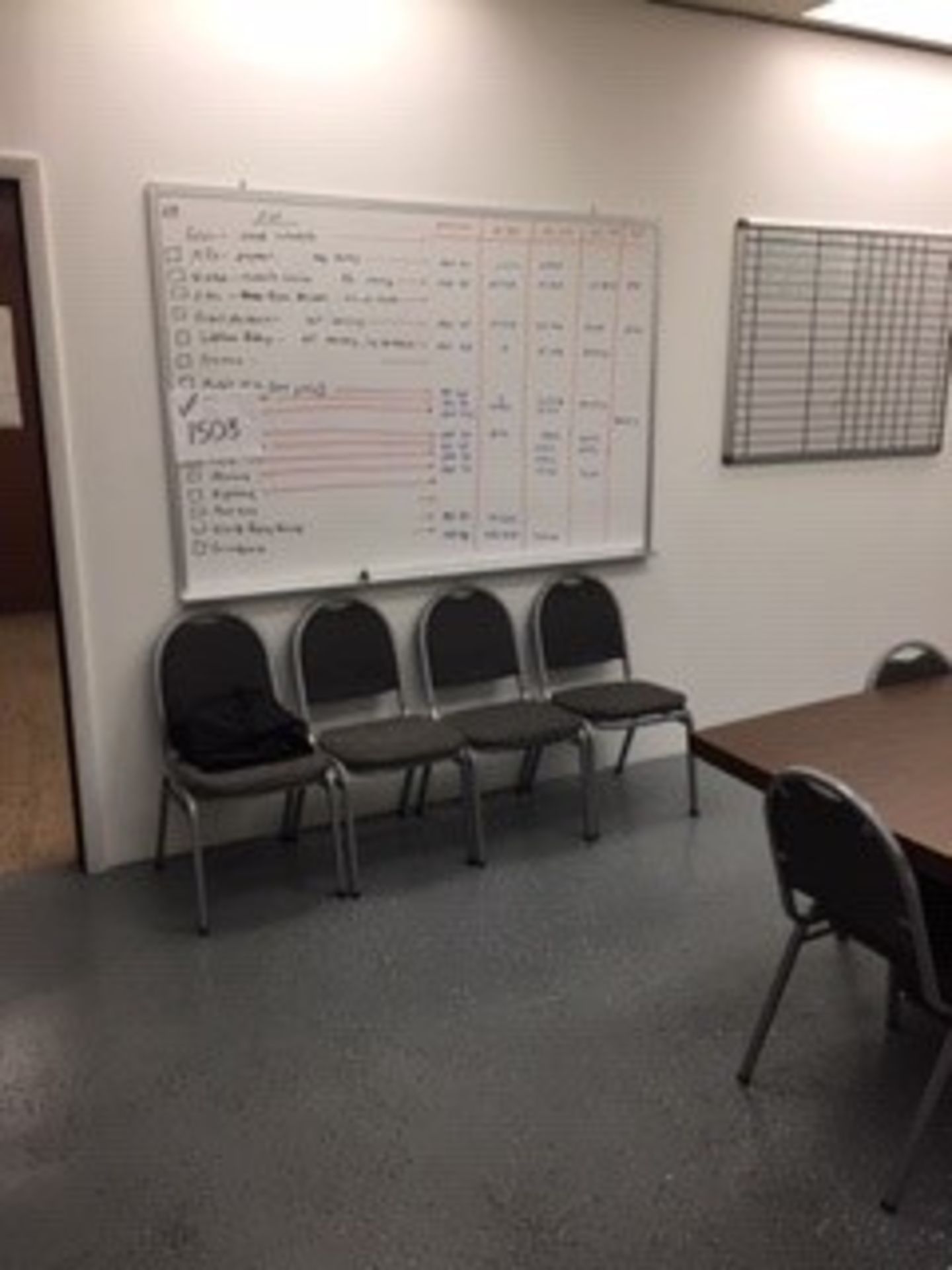 LOT CONTENTS OF ROOMS (2): conference table, (14) chairs, desk, table, (4) white boards, projections - Image 2 of 5