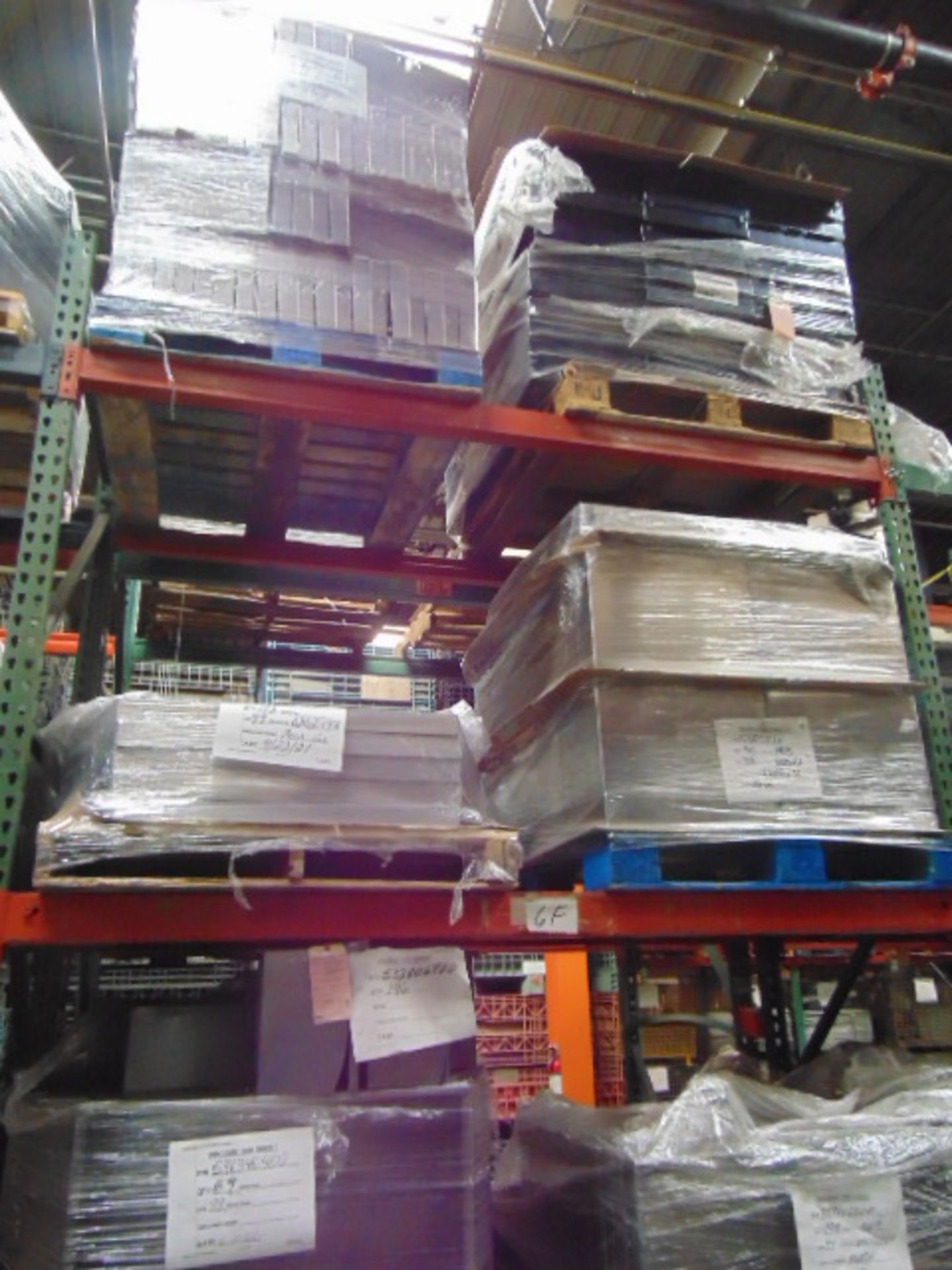 LOT CONTENTS OF PALLET RACKING SECTIONS (24) : assorted steel parts & cardboard (no racks) - Image 7 of 21