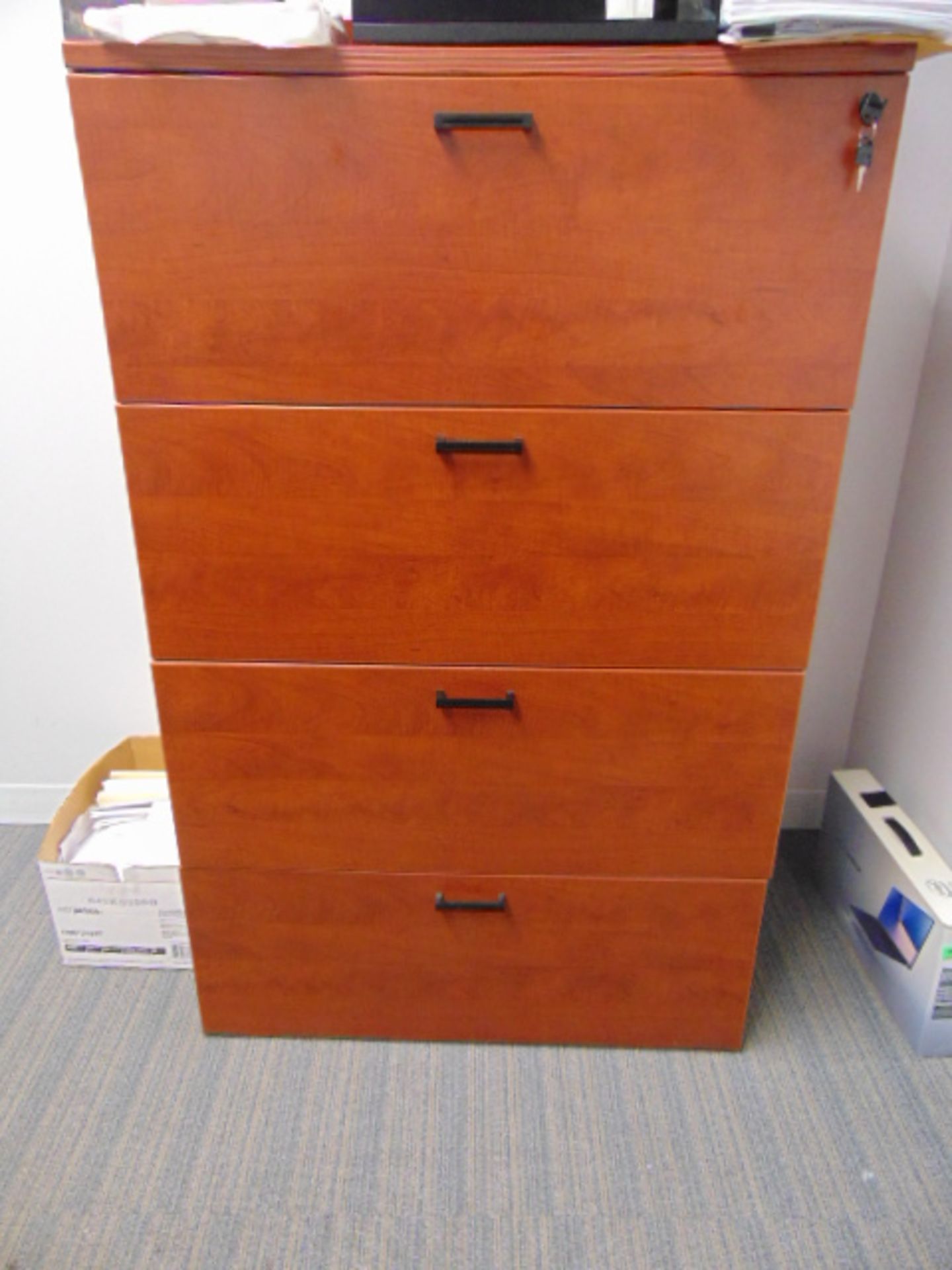 LOT CONSISTING OF: L-shaped desk, file cabinet, printer & (3) chairs (located at Block & Company, I - Image 3 of 3