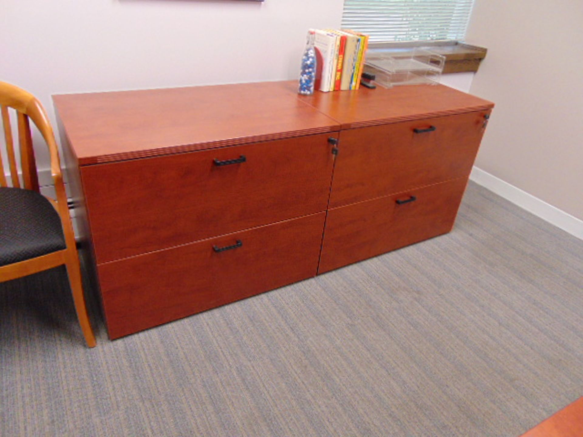 LOT CONSISTING OF: L-shaped desk, (2) file cabinets, printer & (7) chairs - Image 3 of 4