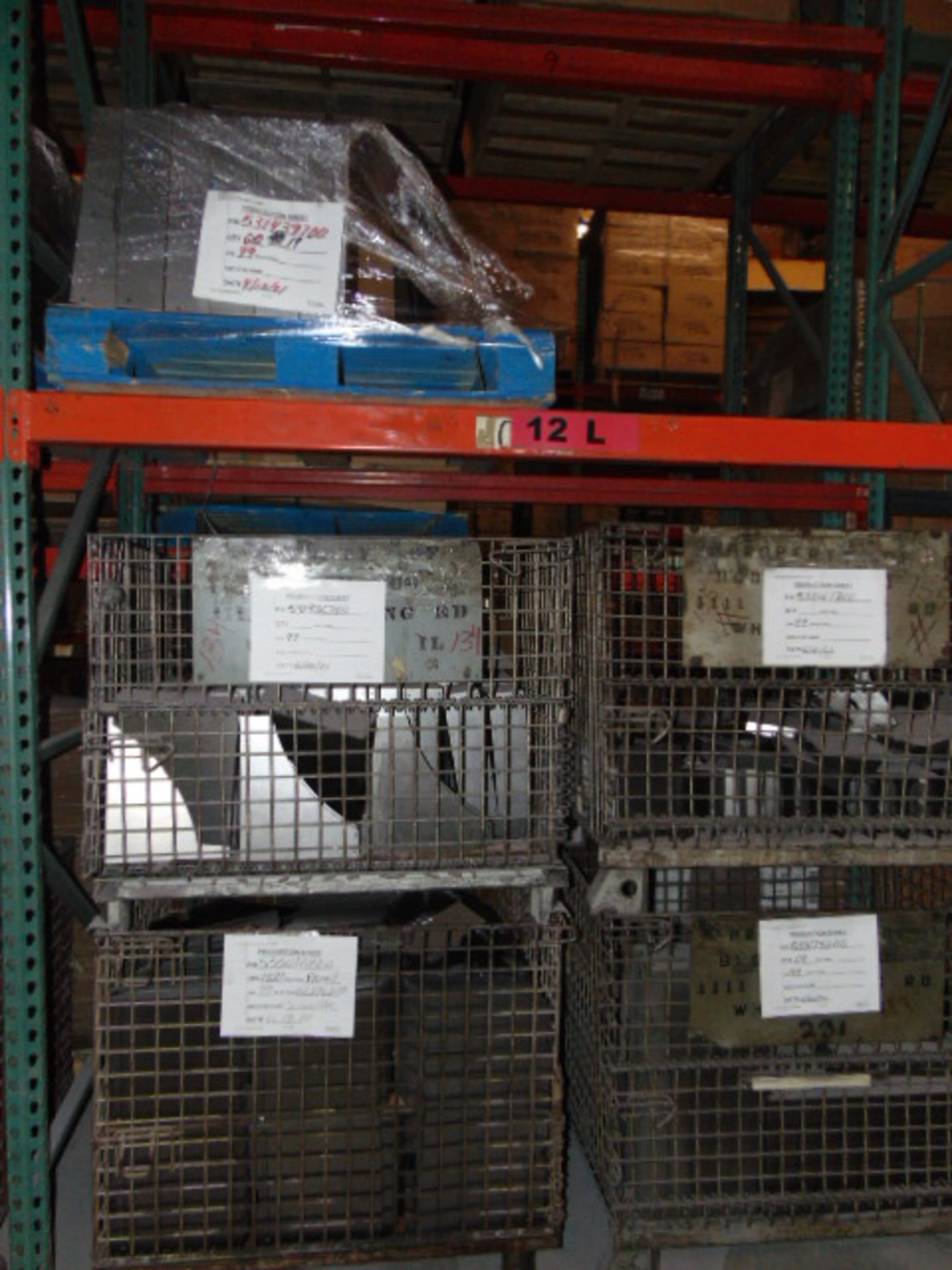 LOT CONTENTS OF PALLET RACKING SECTIONS (24) : steel parts, cardboard boxes (no powder coat or - Image 15 of 26