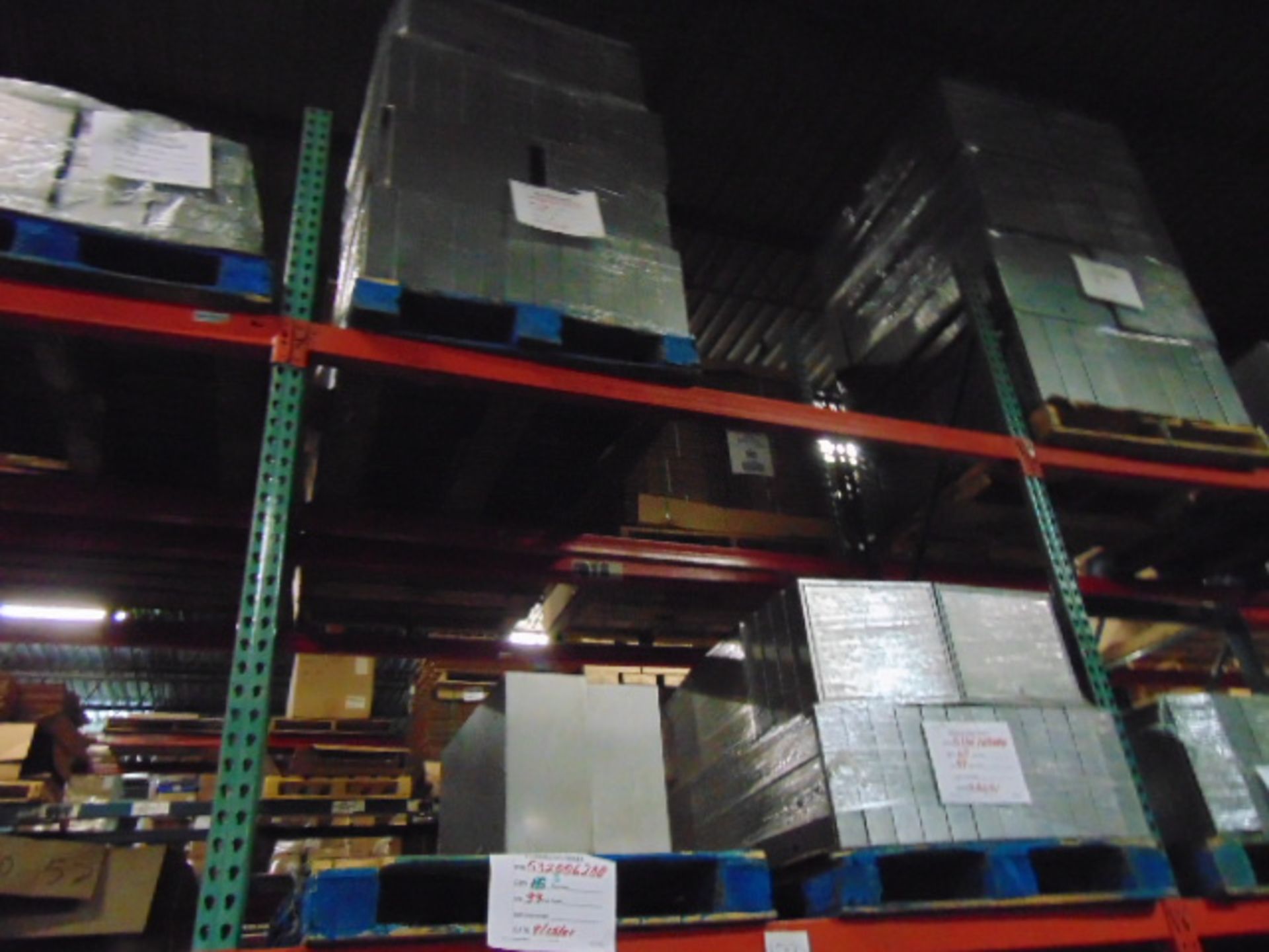 LOT CONTENTS OF PALLET RACKING SECTIONS (24) : steel parts, cardboard boxes (no powder coat or - Image 6 of 26