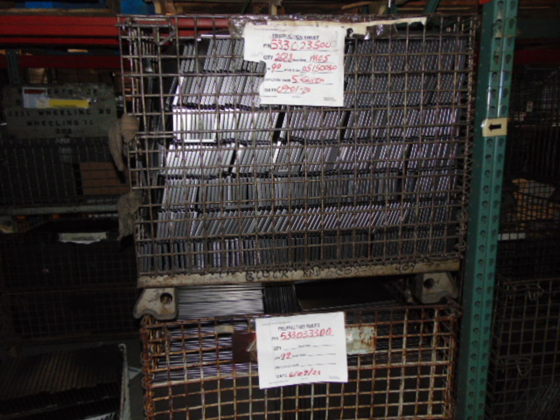 LOT CONSISTING OF: assorted steel in process parts, wire baskets & cardboard (no dies or racks) ( - Image 35 of 39