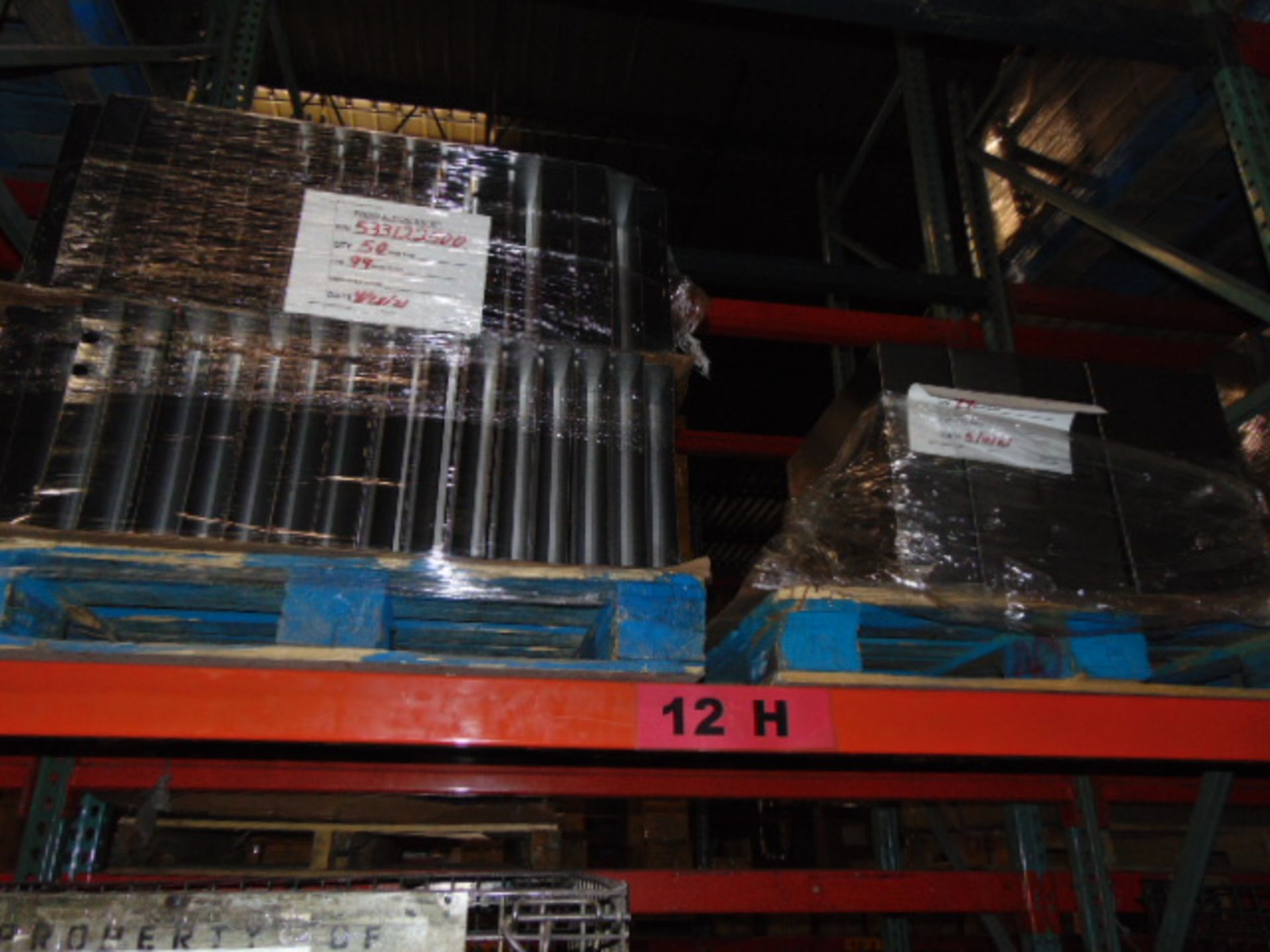 LOT CONTENTS OF PALLET RACKING SECTIONS (24) : steel parts, cardboard boxes (no powder coat or - Image 12 of 26
