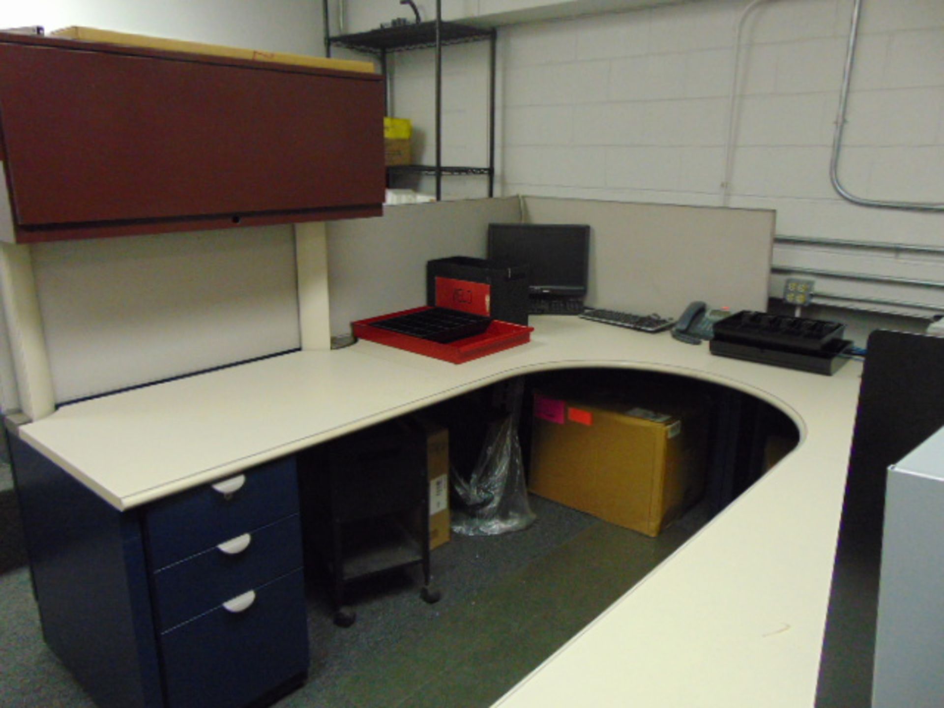 LOT OF OFFICE CUBICLES: (7) work stations total, refrigerator, copy machine, (3) printers, (4) - Image 6 of 14