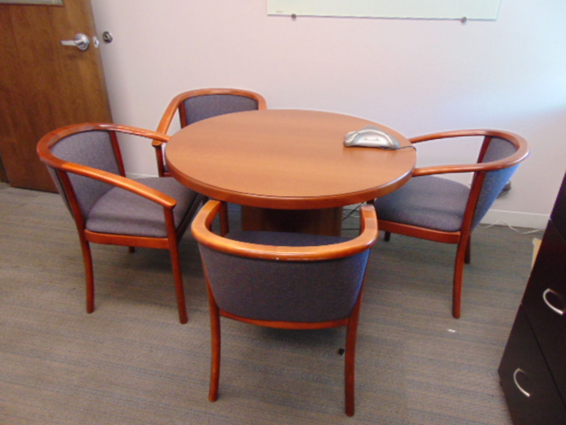 LOT CONSISTING OF: L-shaped desk, table, (5) assorted file cabinets, printer & (7) chairs - Image 5 of 5