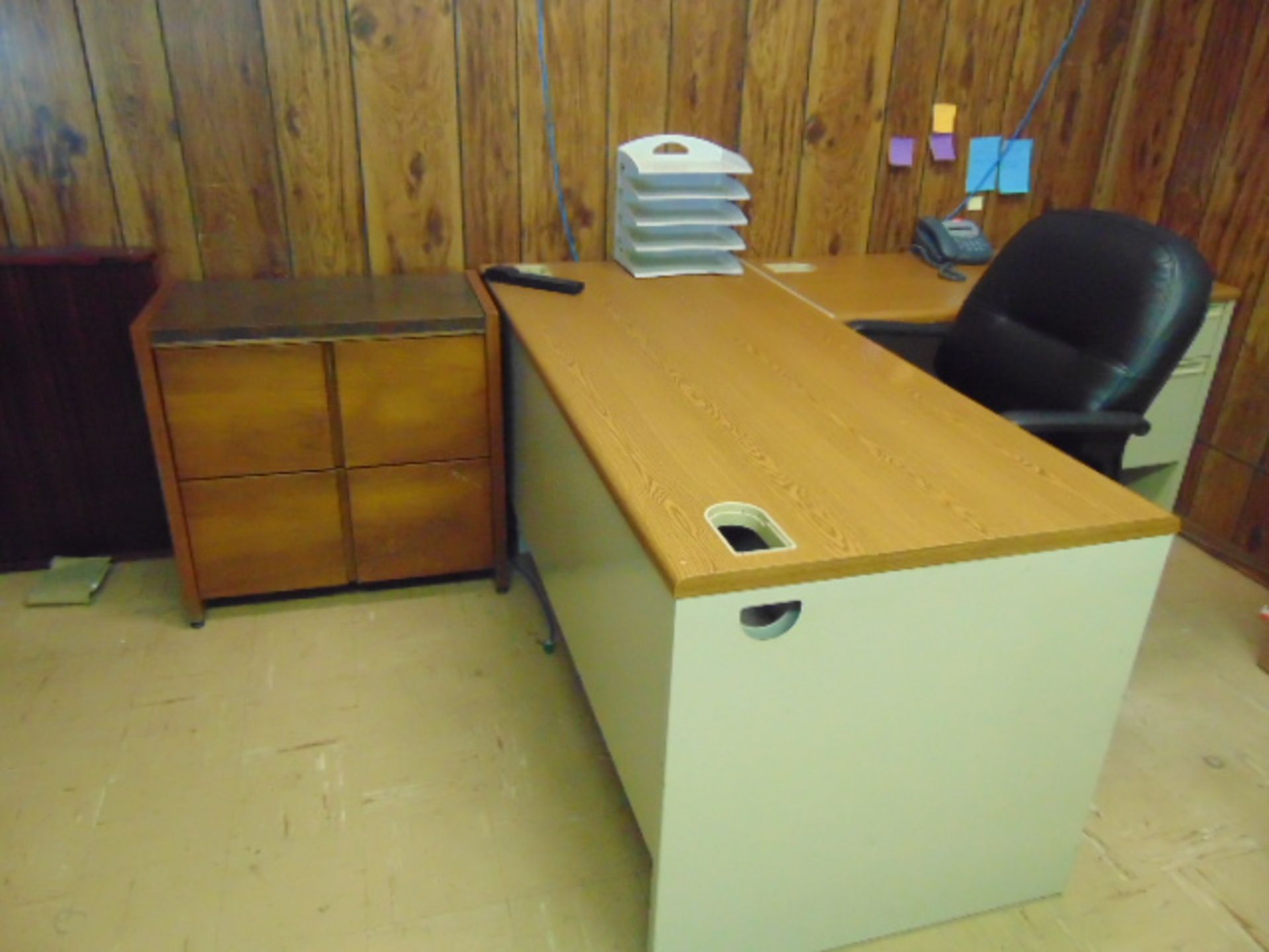 LOT CONSISTING OF: (2) L-shaped desks, (2) file cabinets & (2) chairs