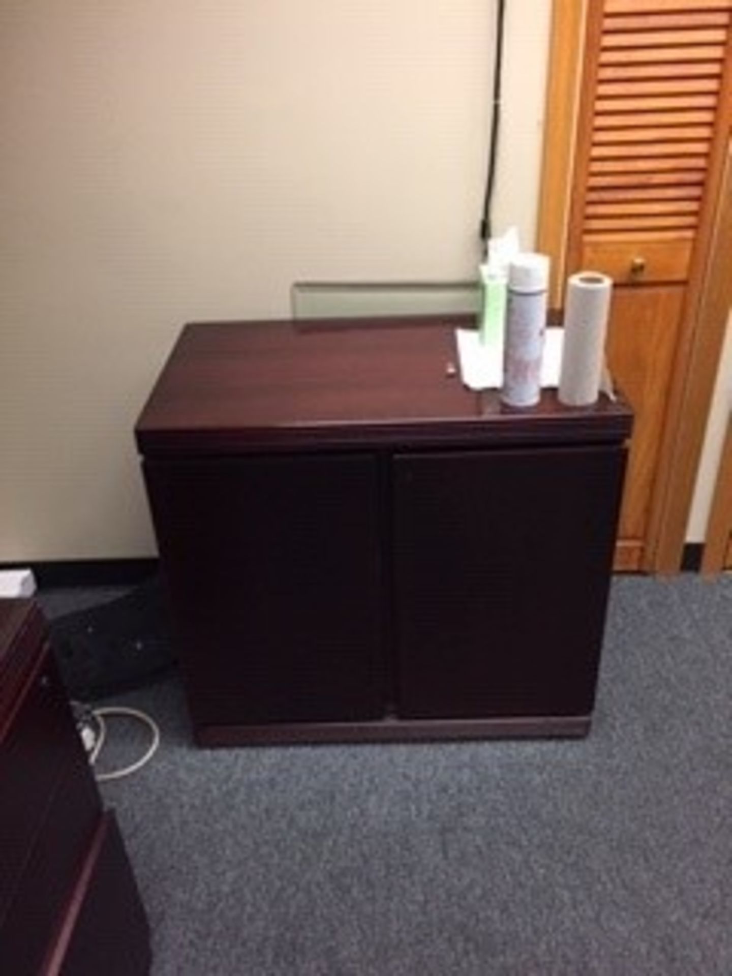 LOT CONTENTS OF CONFERENCE ROOM: 11' x 4' table, (8) chairs, (3) cabinets, (2) white boards (TV - Image 3 of 4