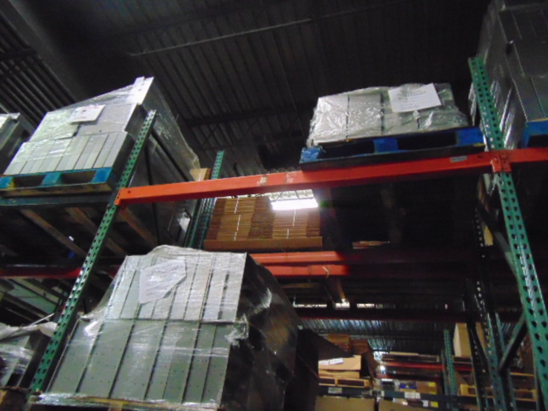 LOT CONTENTS OF PALLET RACKING SECTIONS (24) : steel parts, cardboard boxes (no powder coat or - Image 5 of 26