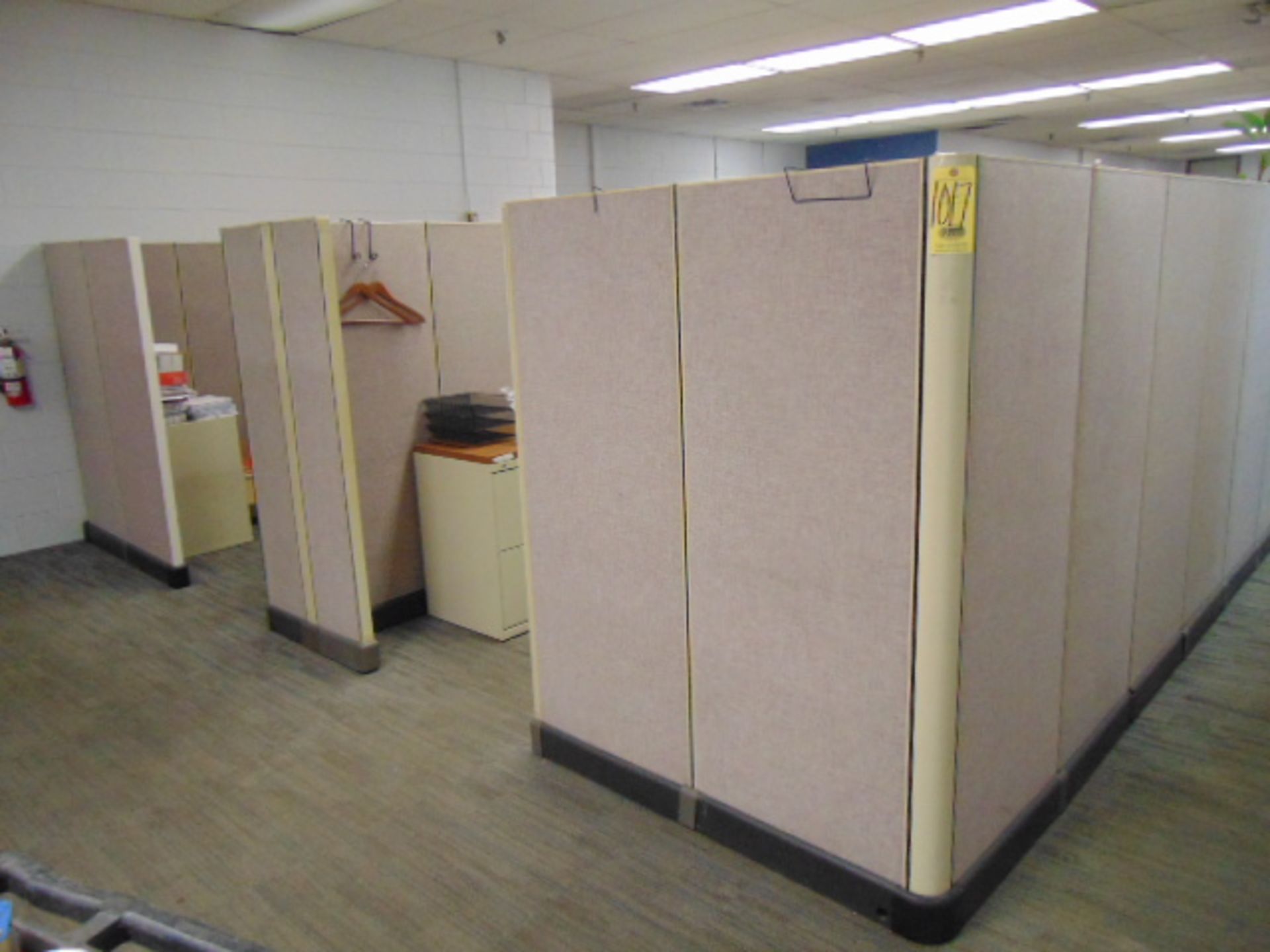 LOT OF OFFICE CUBICLES: total of (8) work stations, w/ (8) file cabinets (no paperwork or