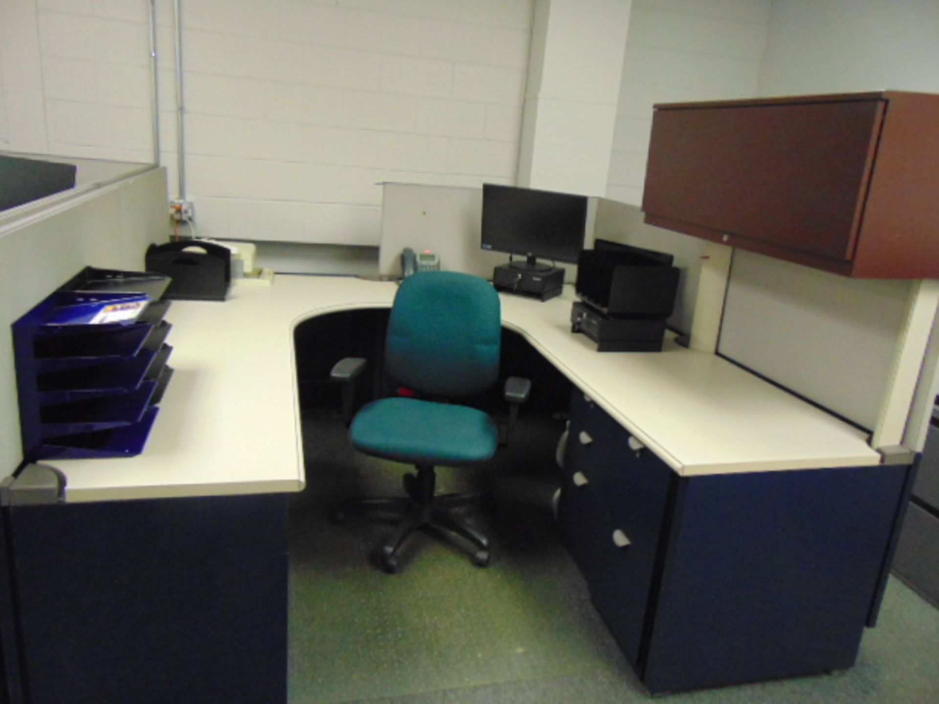 LOT OF OFFICE CUBICLES: (7) work stations total, refrigerator, copy machine, (3) printers, (4) - Image 3 of 14