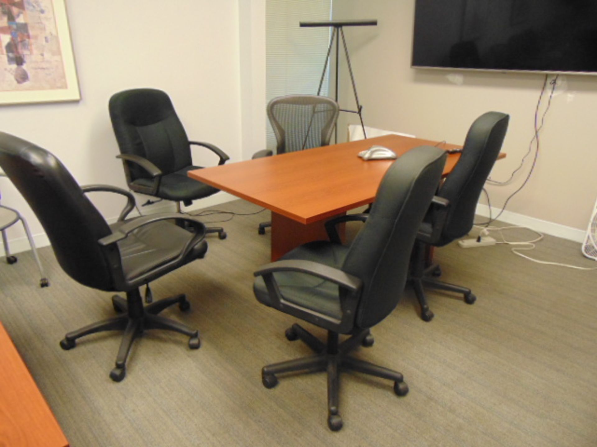 LOT CONSISTING OF: U-shaped desk, (2) tables, (10) chairs & 64" LG flat screen tv - Image 2 of 4