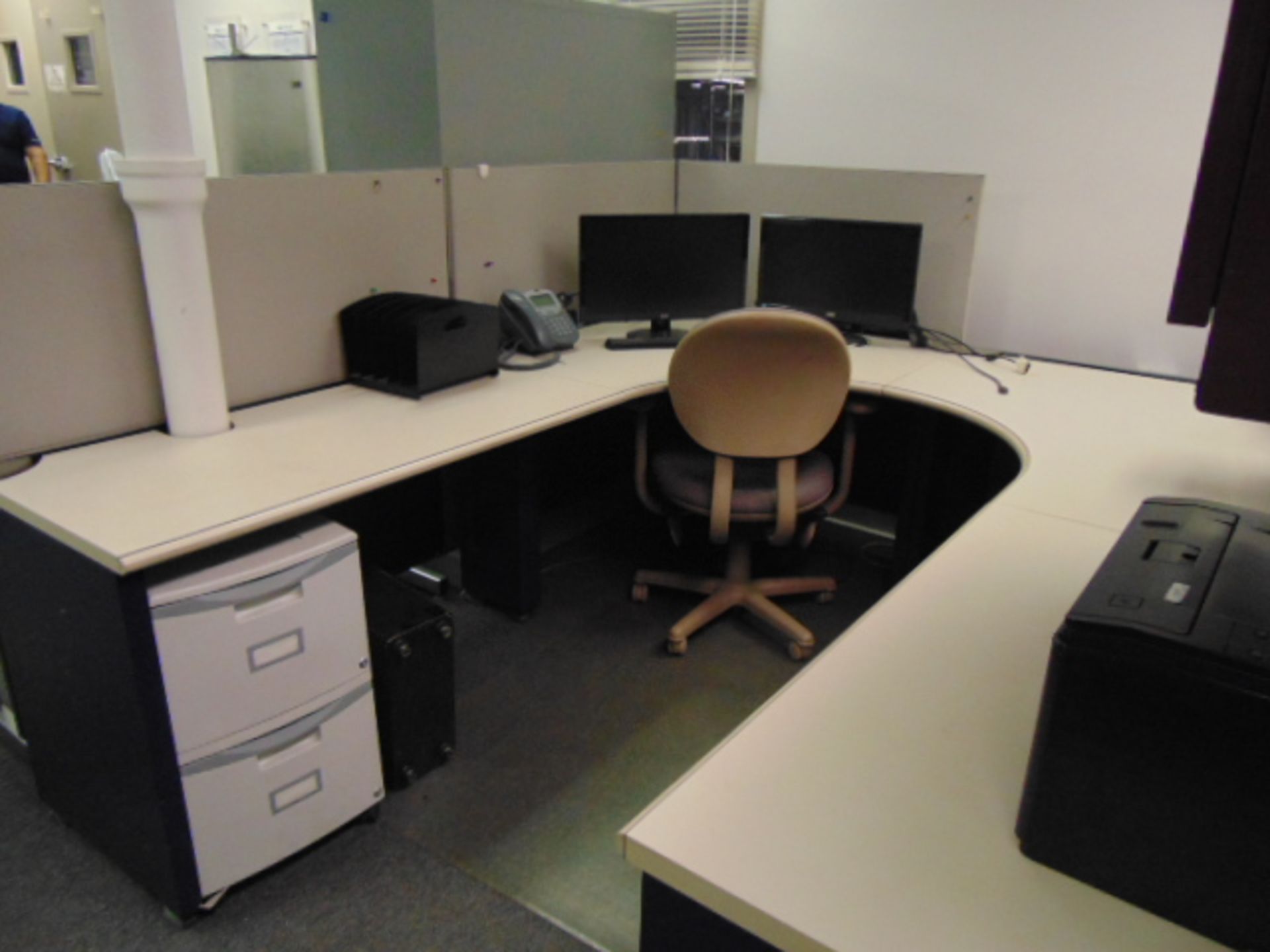 LOT OF OFFICE CUBICLES: (7) work stations total, refrigerator, copy machine, (3) printers, (4) - Image 9 of 14