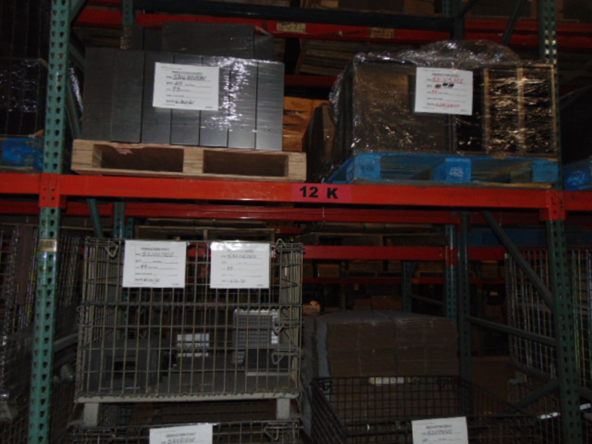 LOT CONTENTS OF PALLET RACKING SECTIONS (24) : steel parts, cardboard boxes (no powder coat or - Image 14 of 26