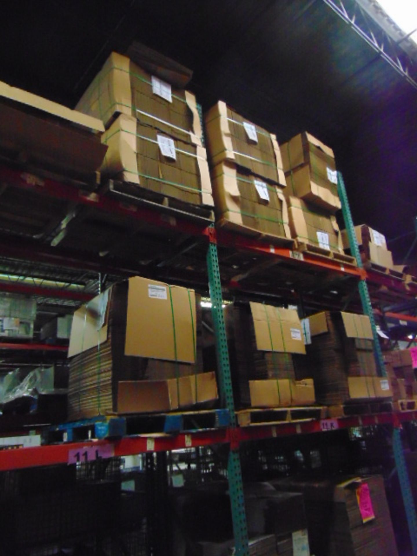 LOT CONTENTS OF PALLET RACKING SECTIONS (24) : steel parts, cardboard boxes (no powder coat or - Image 18 of 26