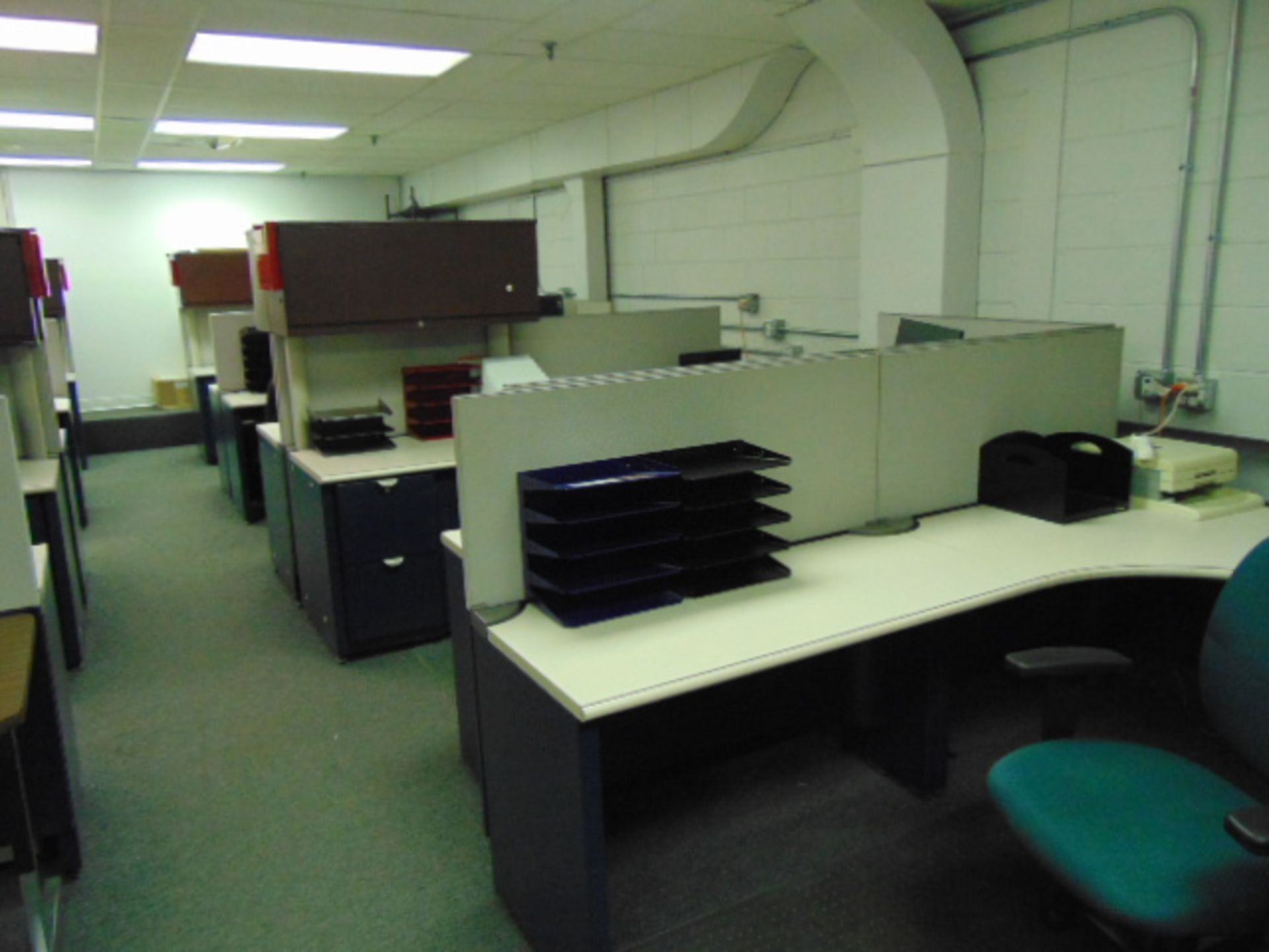 LOT OF OFFICE CUBICLES: (7) work stations total, refrigerator, copy machine, (3) printers, (4) - Image 2 of 14