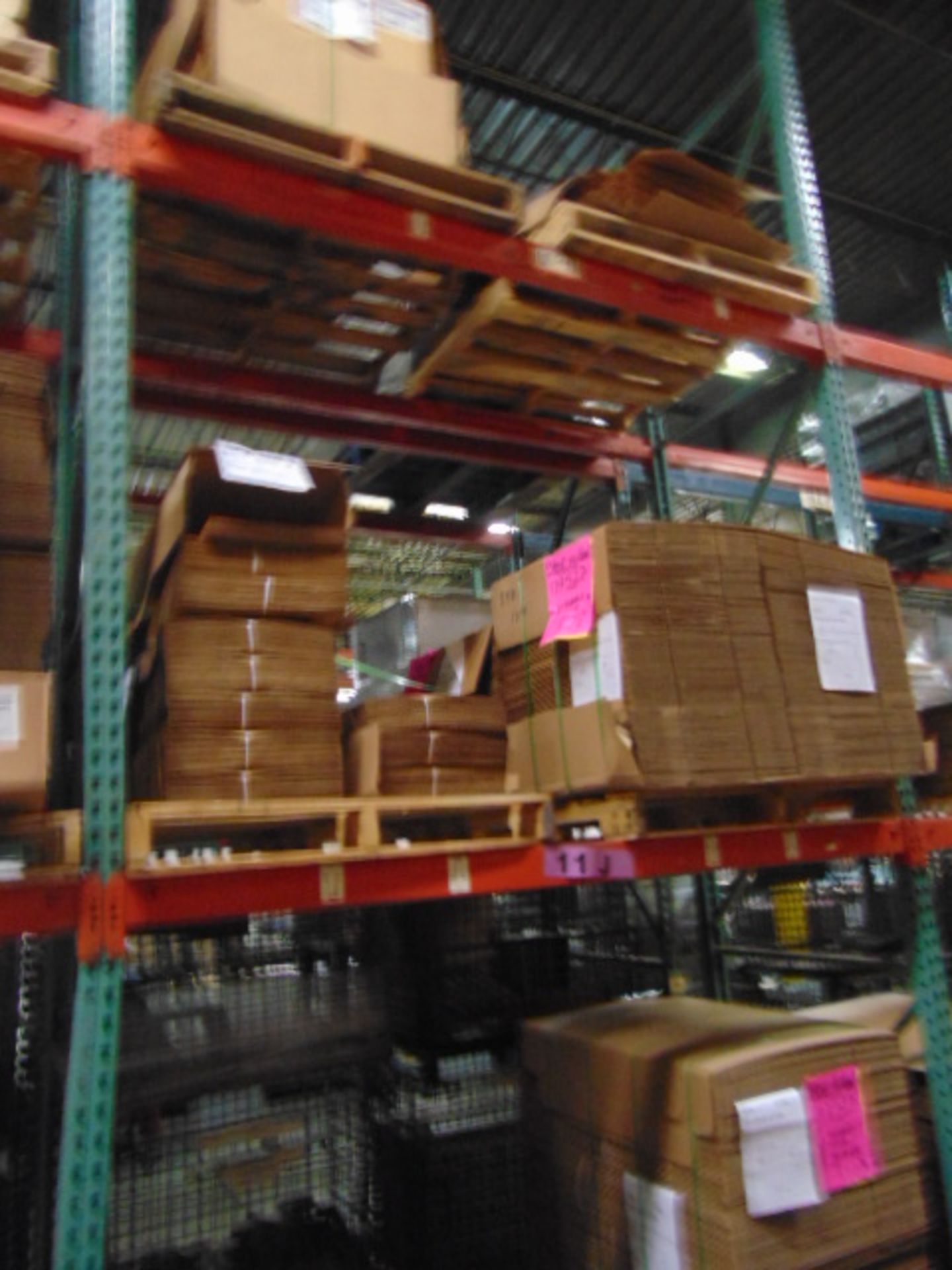 LOT CONTENTS OF PALLET RACKING SECTIONS (24) : steel parts, cardboard boxes (no powder coat or - Image 19 of 26