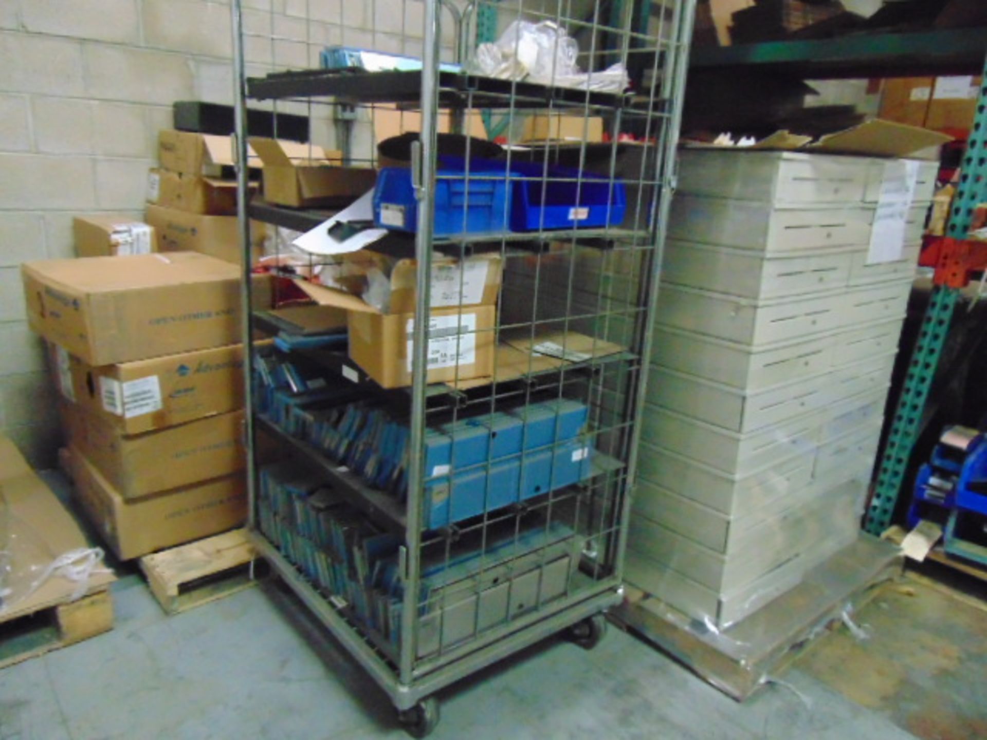 LOT CONSISTING OF: steel parts & cardboard boxes (in six pallet racking sections) (no racks) - Image 15 of 16