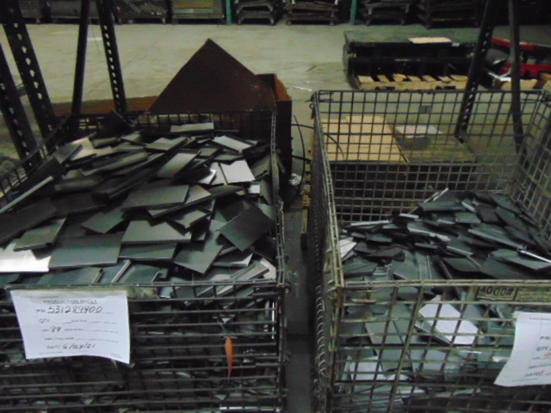 LOT CONTENTS OF PALLET RACKING SECTIONS (24) : assorted steel parts & cardboard (no racks) - Image 12 of 21