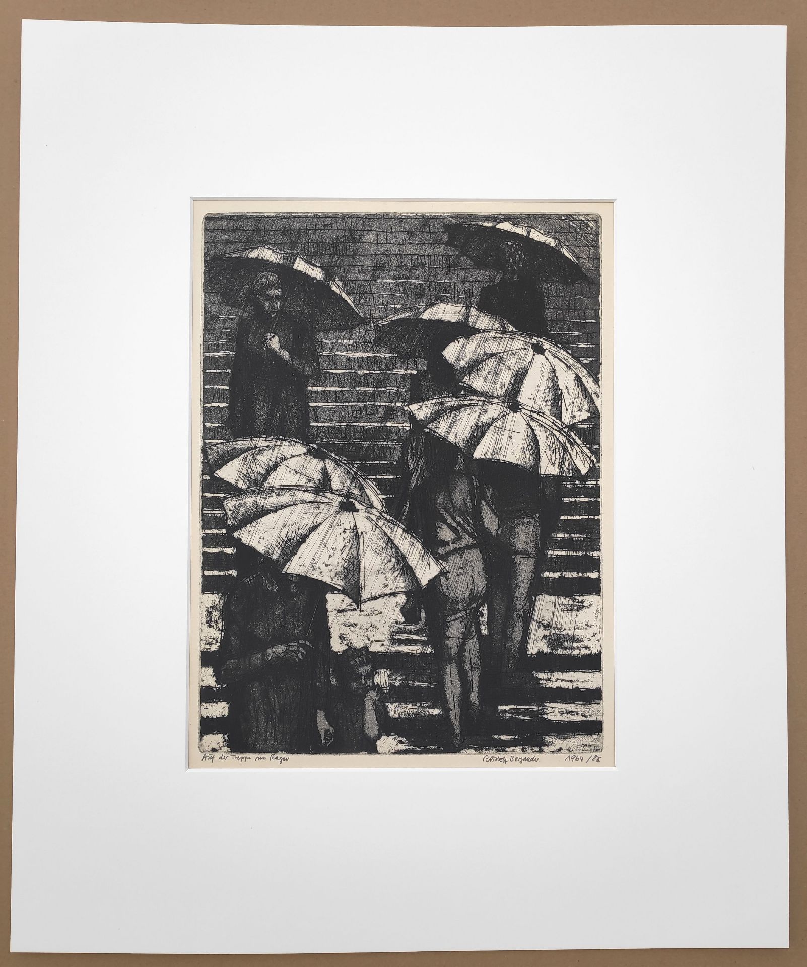 Bergander, Rudolf (1909 Meißen – 1970 Dresden) „Auf der Treppe im Regen“ - Bild 2 aus 3