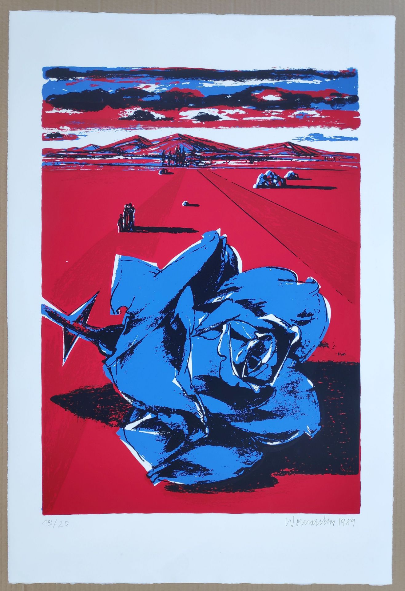 Womacka, Walter (1925 Obergeorgenthal/Böhmen - 2010 Berlin) „Blaue Rose vor roter Landschaft“ - Bild 2 aus 3