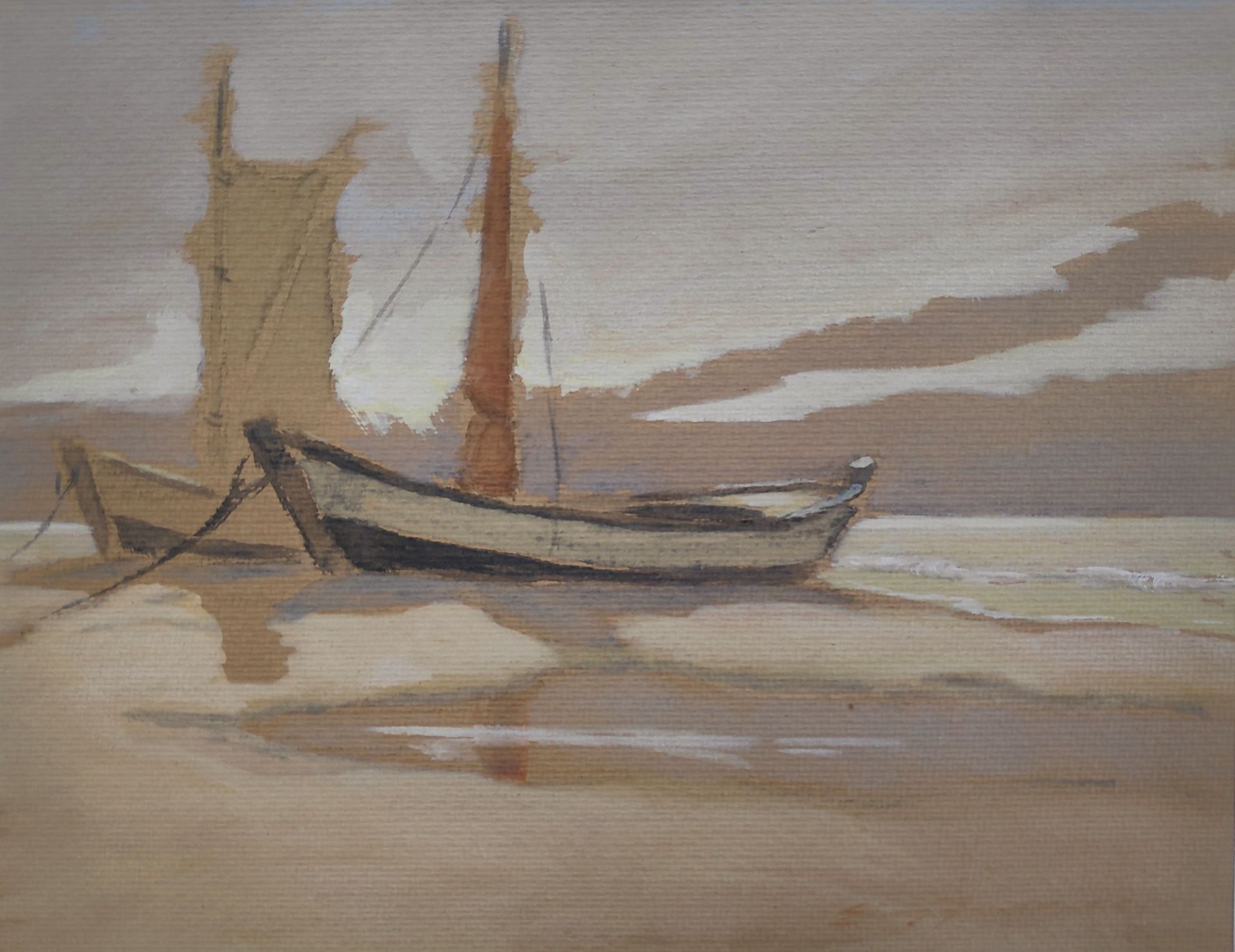 Jaeckel, Erich (1901 Ahlbeck - 1947 Bansin) "Zeesboote am Ostseestrand"