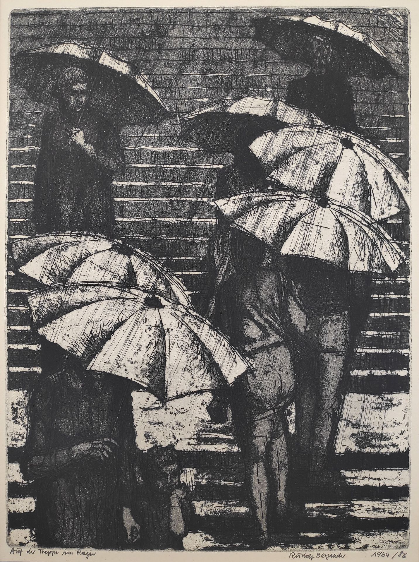 Bergander, Rudolf (1909 Meißen – 1970 Dresden) „Auf der Treppe im Regen“