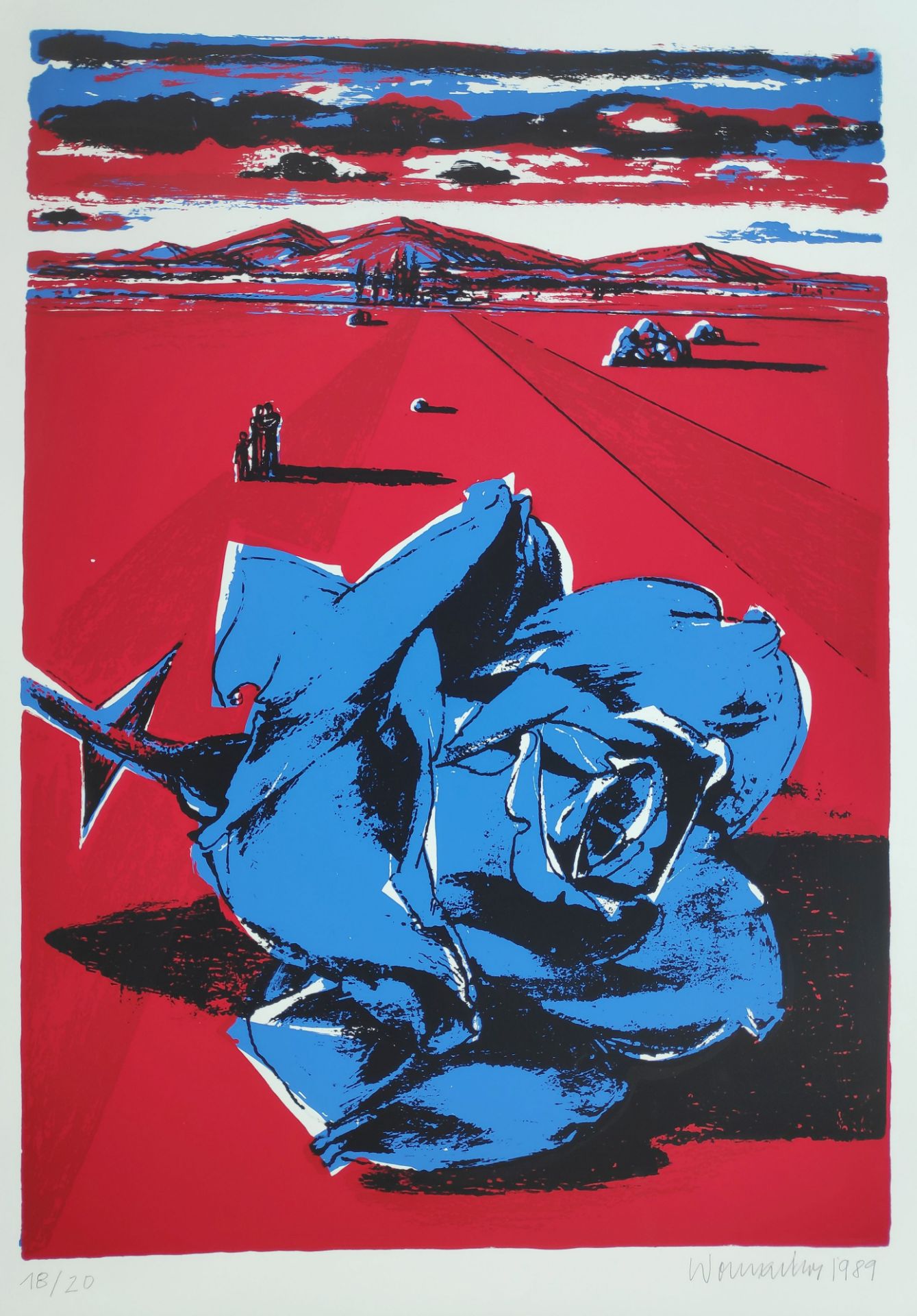 Womacka, Walter (1925 Obergeorgenthal/Böhmen - 2010 Berlin) „Blaue Rose vor roter Landschaft“