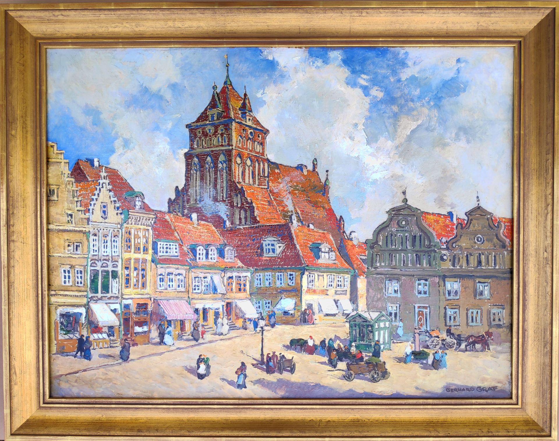 Graf, Gerhard (1883 Berlin - 1958 Stockholm) "Markt in Greifswald mit Blick auf St. Marien" - Bild 2 aus 3
